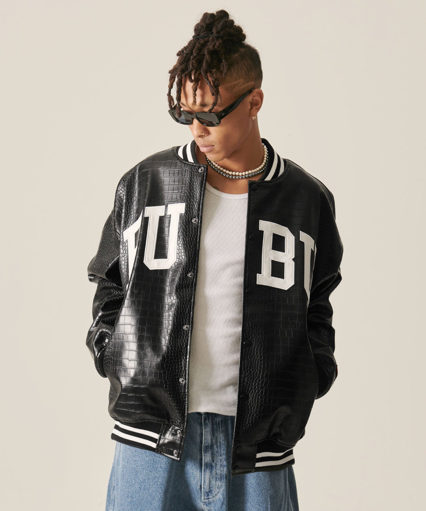 PYTHON ECO LEATHER VARSITY JACKET/パイソンレザージャケット【FAM-42306】