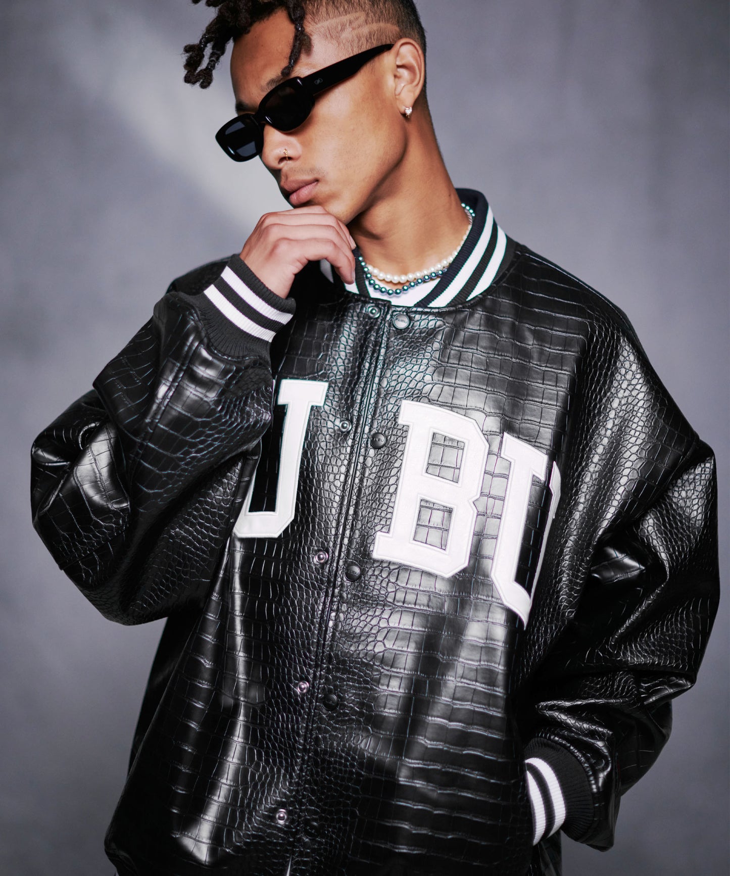 PYTHON ECO LEATHER VARSITY JACKET/パイソンレザージャケット【FAM-42306】