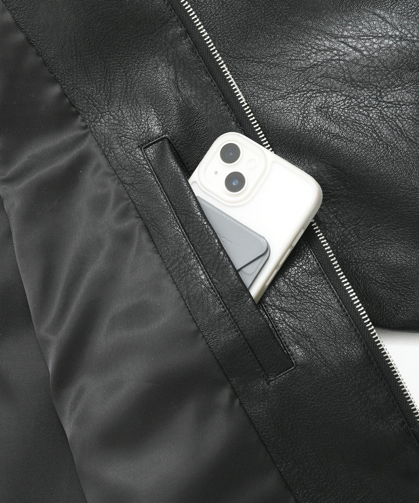 FAUX LEATHER RACING JACKET/エコレザーレーシングジャケット【FAM-51303】