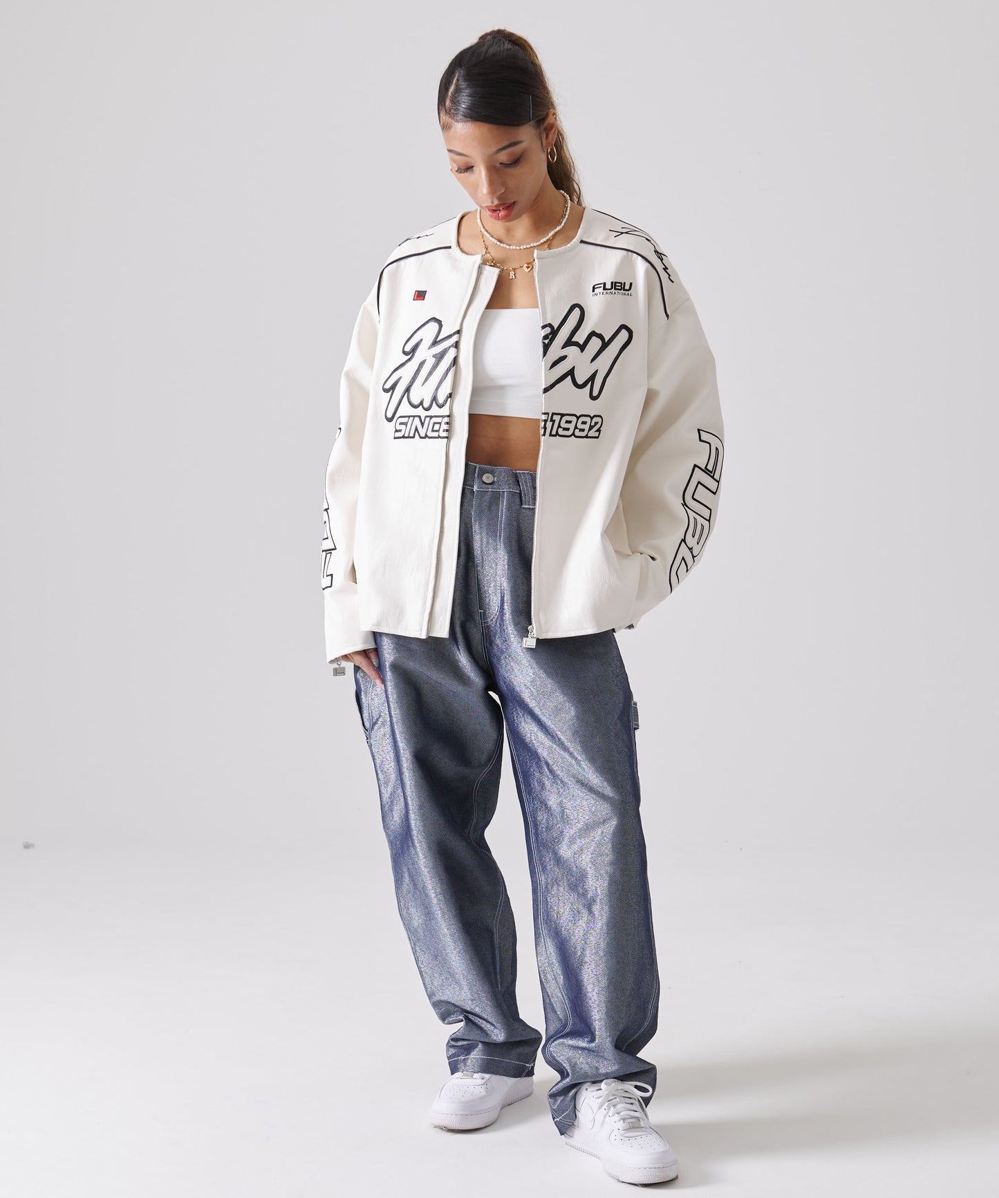 FAUX LEATHER RACING JACKET/エコレザーレーシングジャケット【FAM-51303】