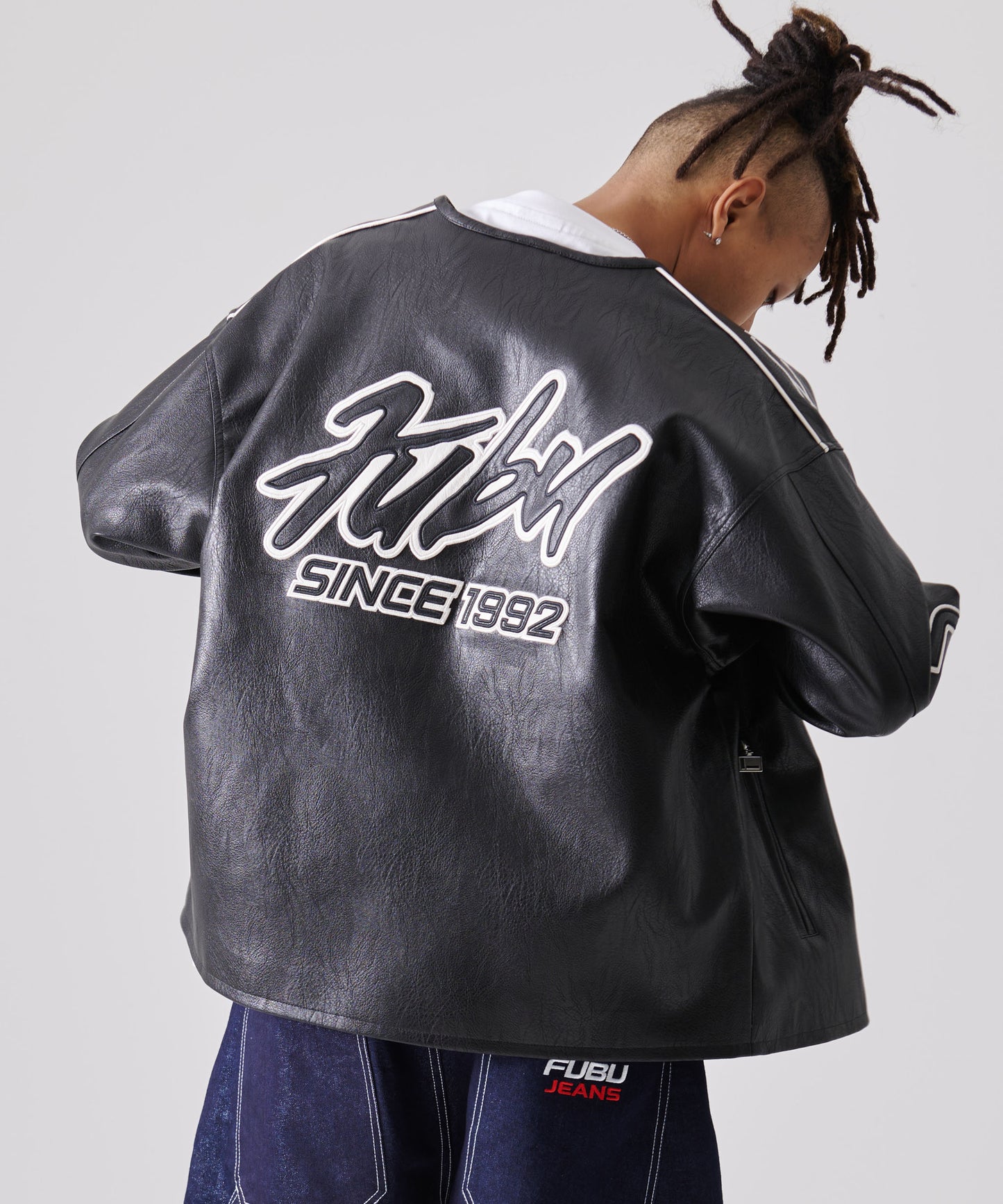 FAUX LEATHER RACING JACKET/エコレザーレーシングジャケット【FAM-51303】