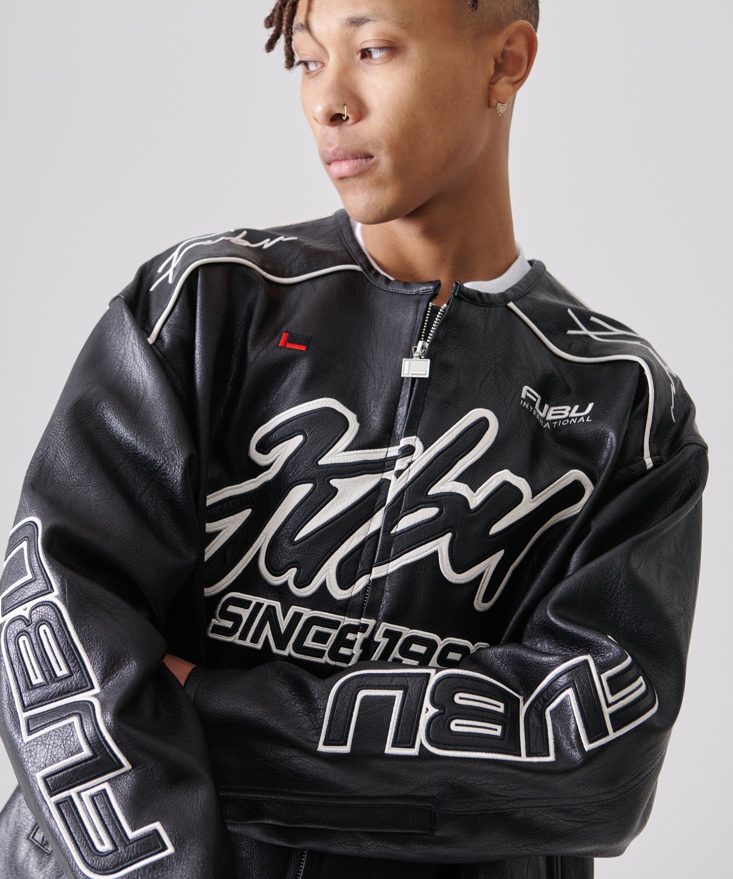 FAUX LEATHER RACING JACKET/エコレザーレーシングジャケット【FAM-51303】