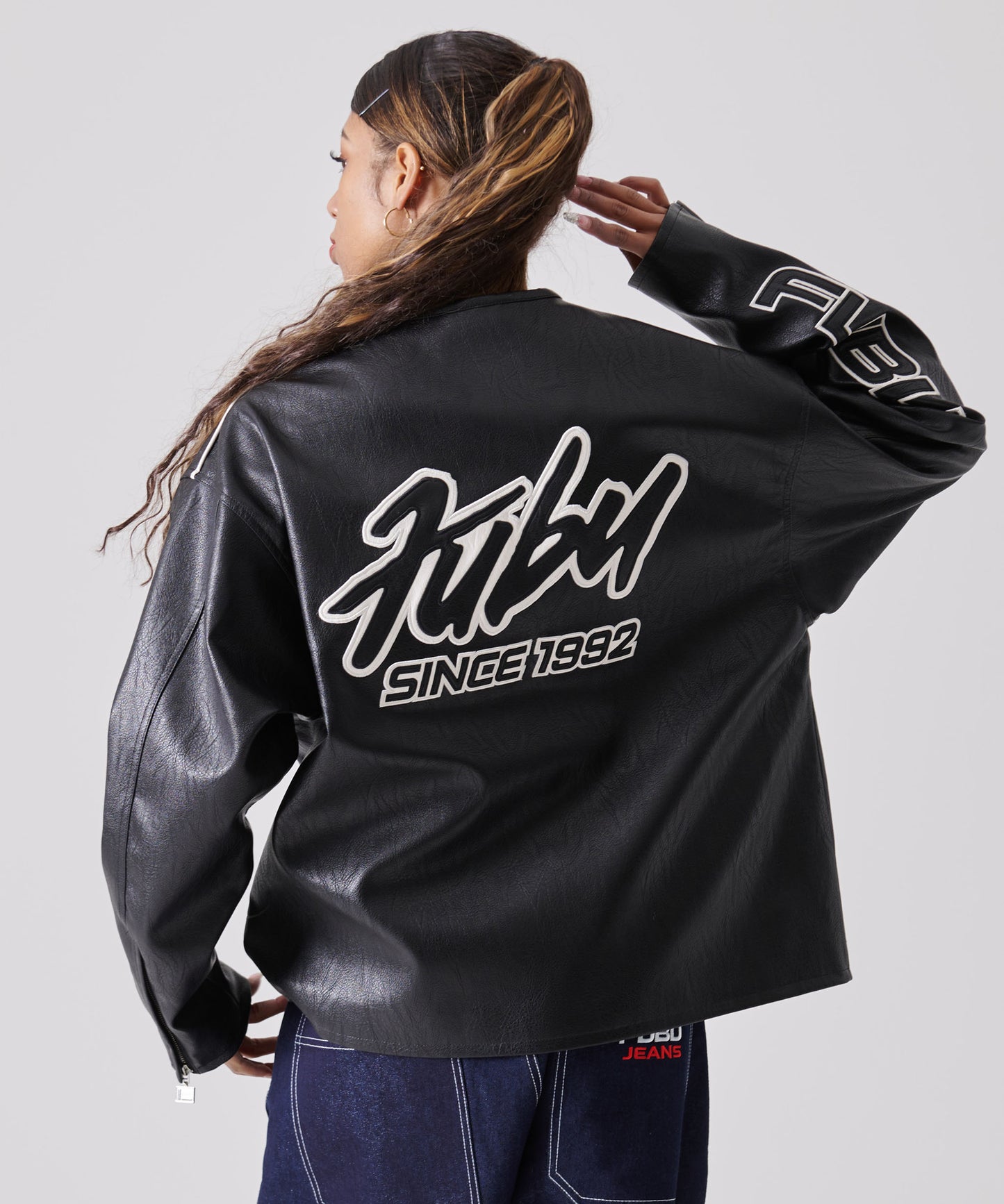 FAUX LEATHER RACING JACKET/エコレザーレーシングジャケット【FAM-51303】