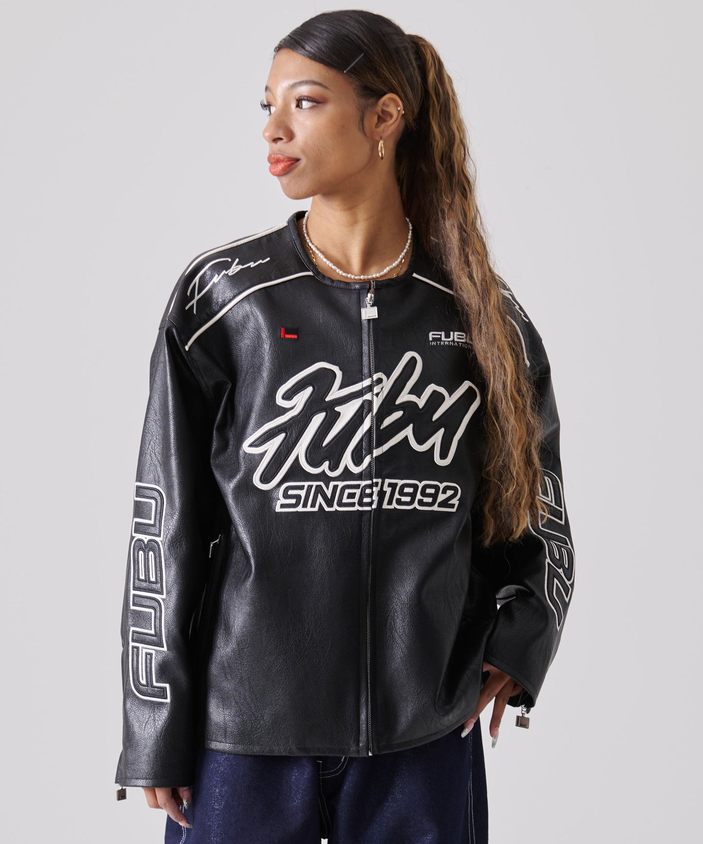 FAUX LEATHER RACING JACKET/エコレザーレーシングジャケット【FAM-51303】