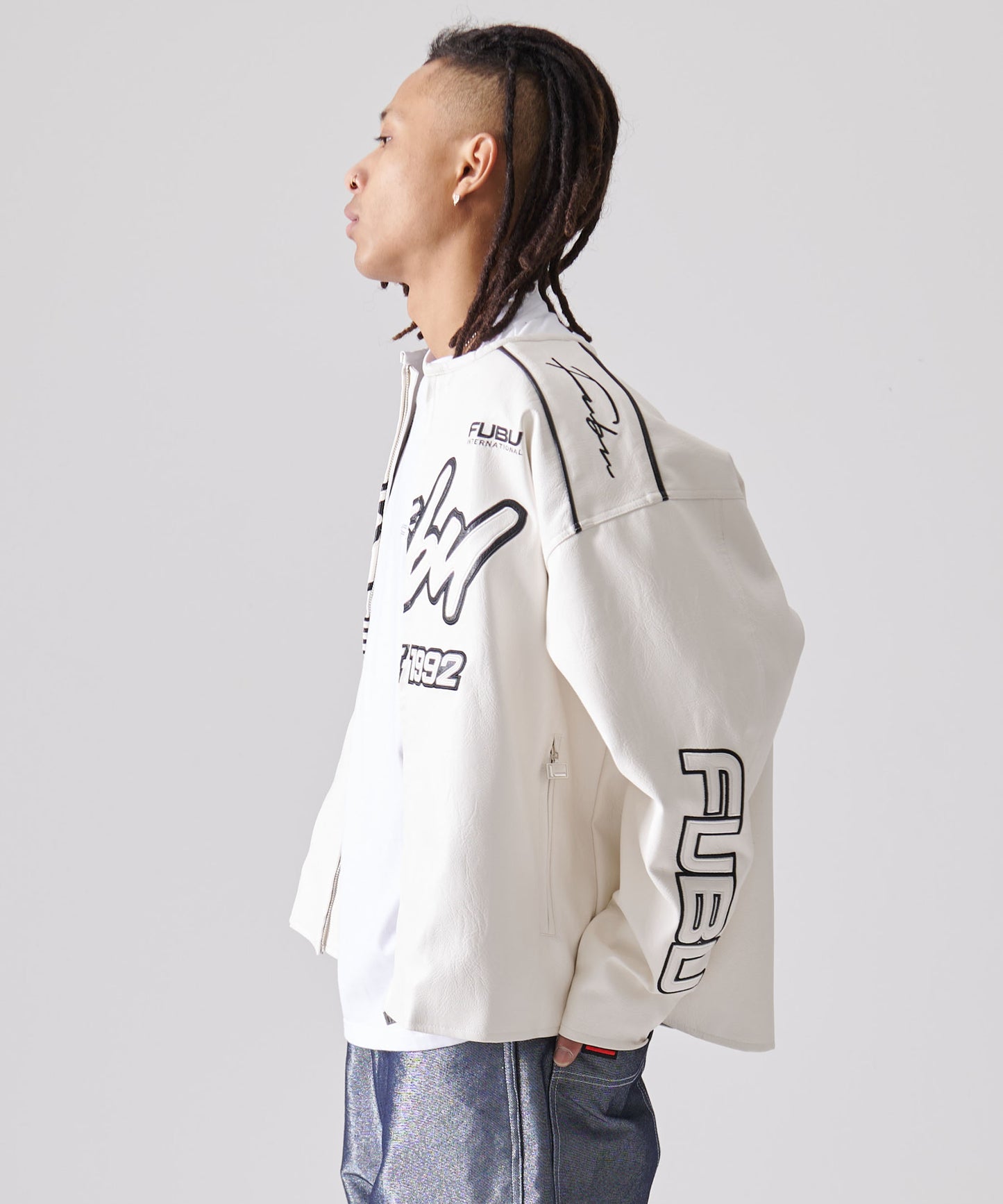 FAUX LEATHER RACING JACKET/エコレザーレーシングジャケット【FAM-51303】