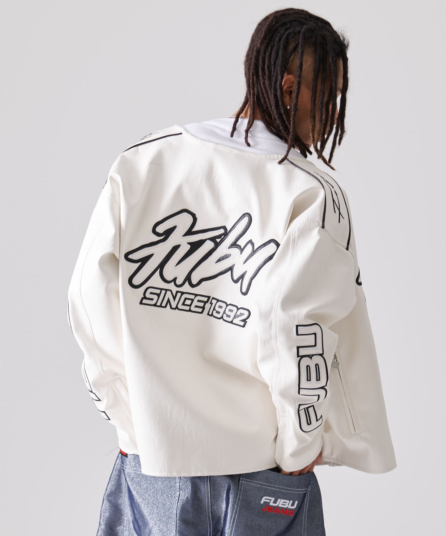 FAUX LEATHER RACING JACKET/エコレザーレーシングジャケット【FAM-51303】
