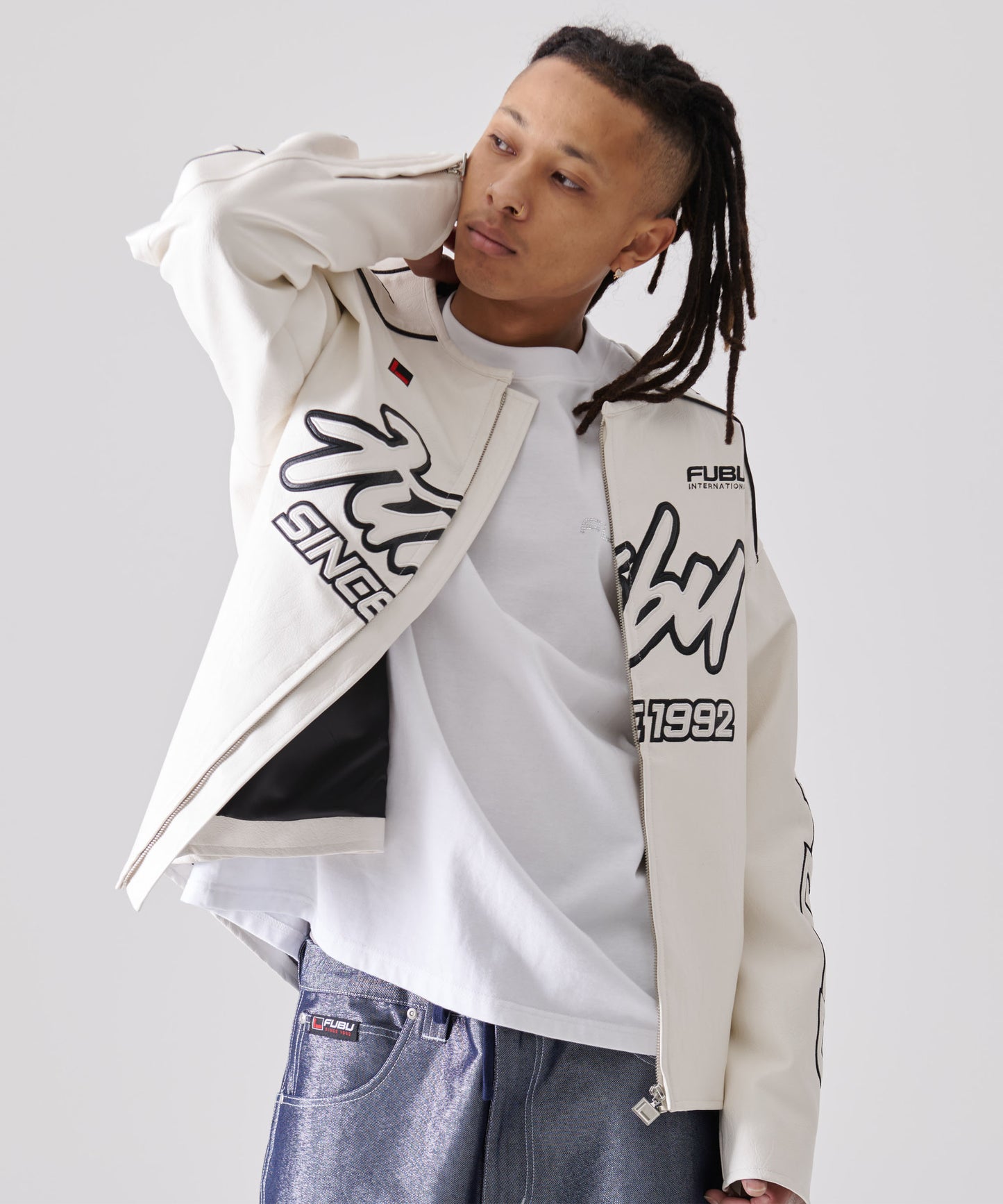 FAUX LEATHER RACING JACKET/エコレザーレーシングジャケット【FAM-51303】