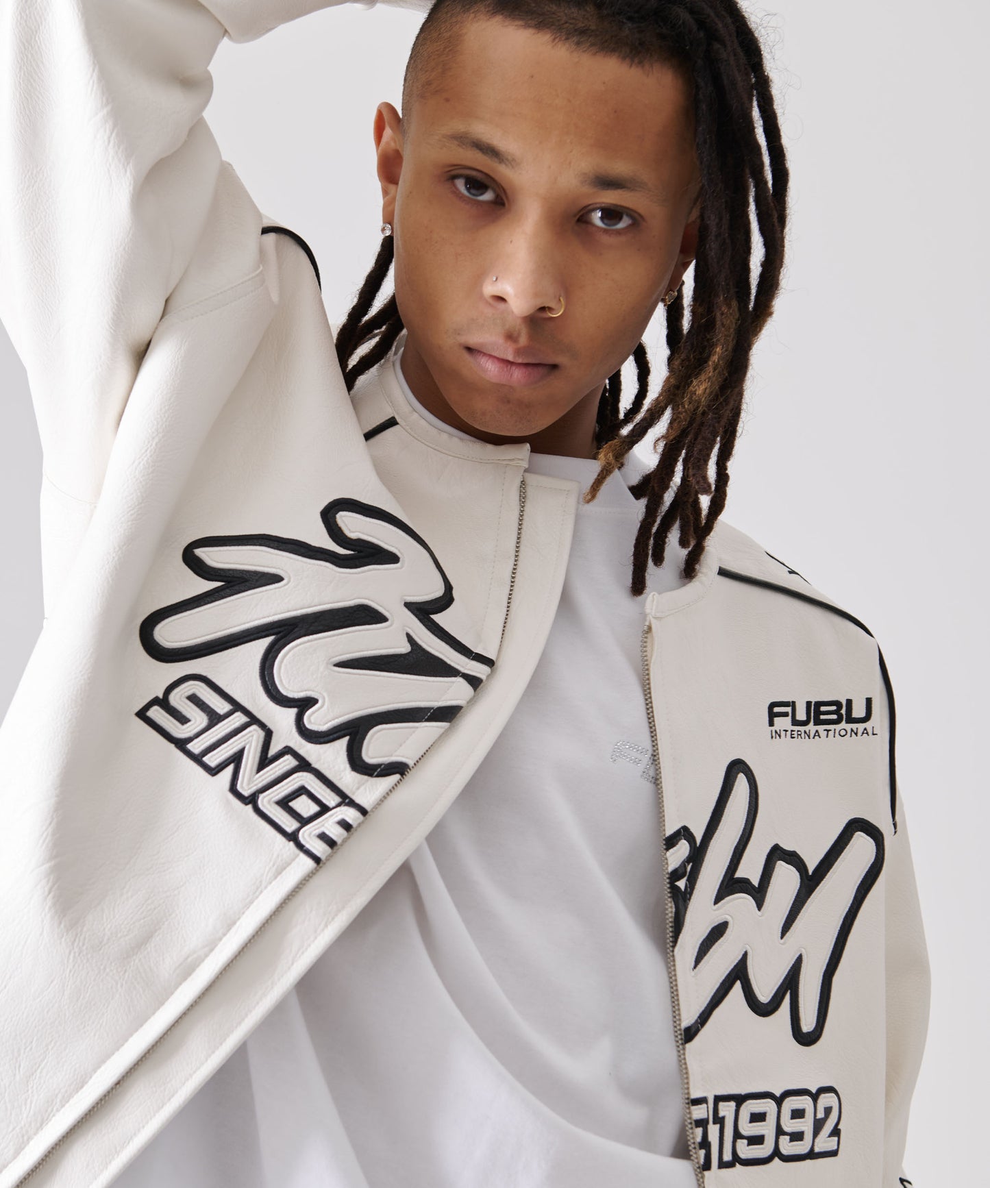 FAUX LEATHER RACING JACKET/エコレザーレーシングジャケット【FAM-51303】