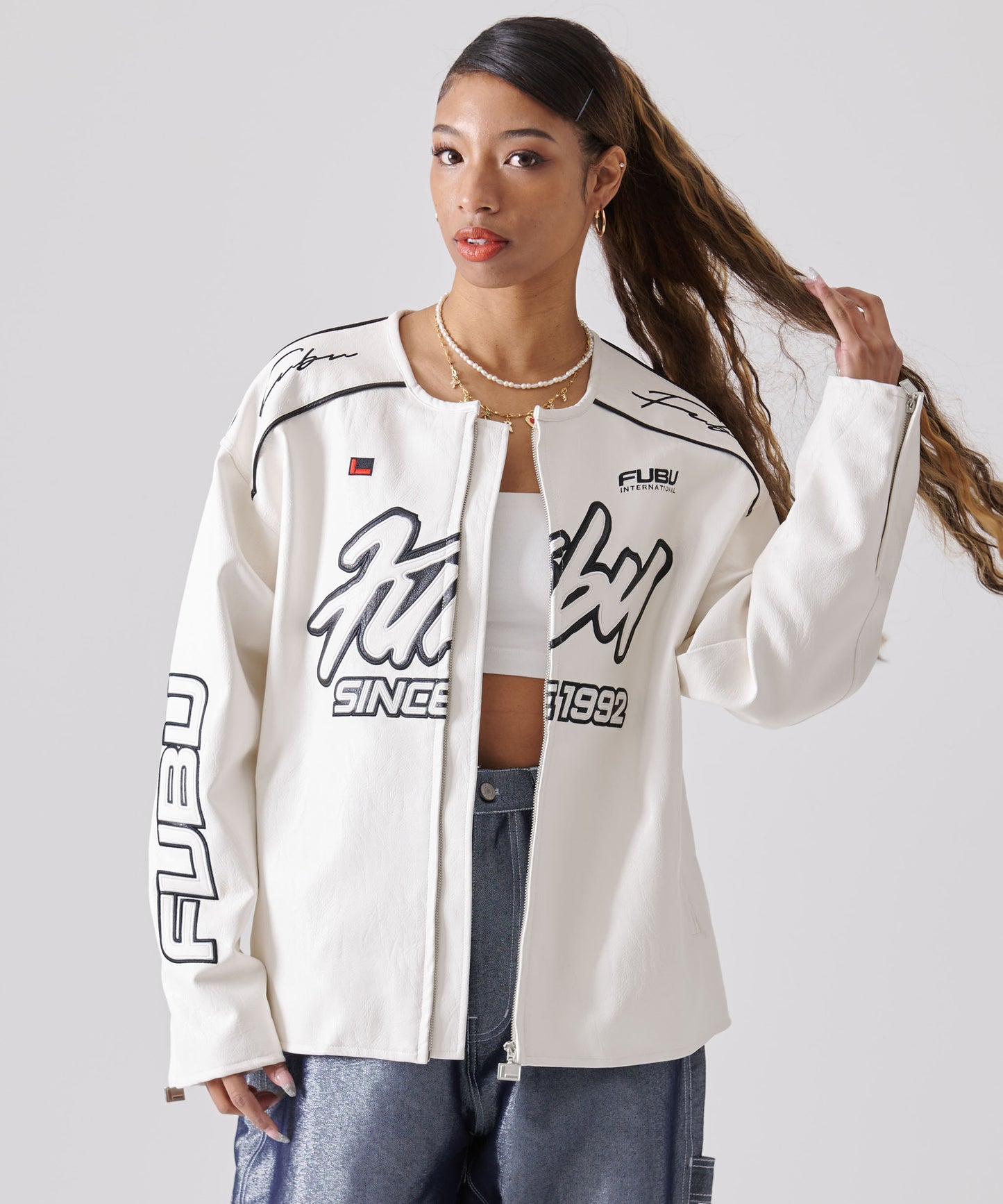 FAUX LEATHER RACING JACKET/エコレザーレーシングジャケット【FAM-51303】