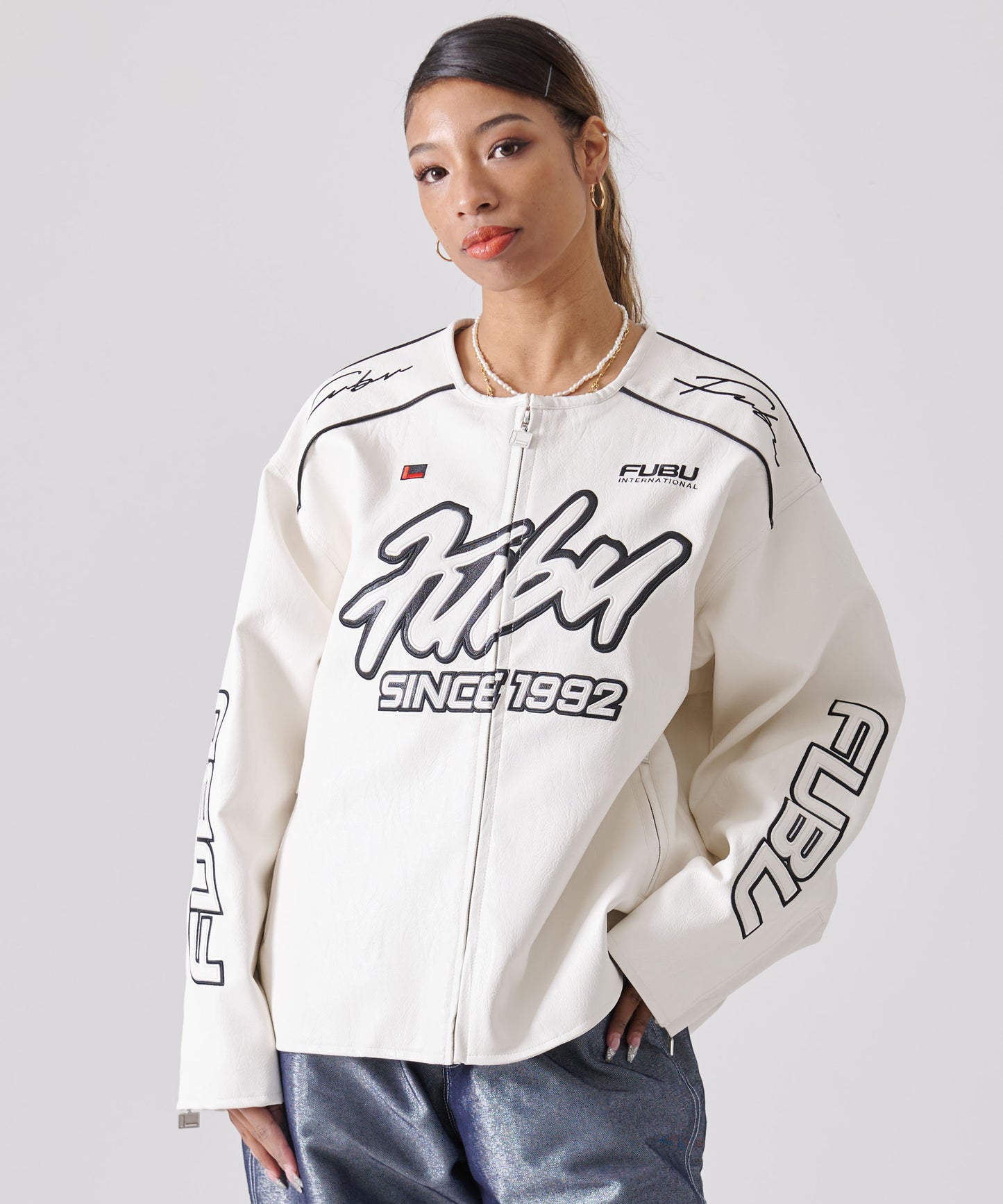 FAUX LEATHER RACING JACKET/エコレザーレーシングジャケット【FAM-51303】