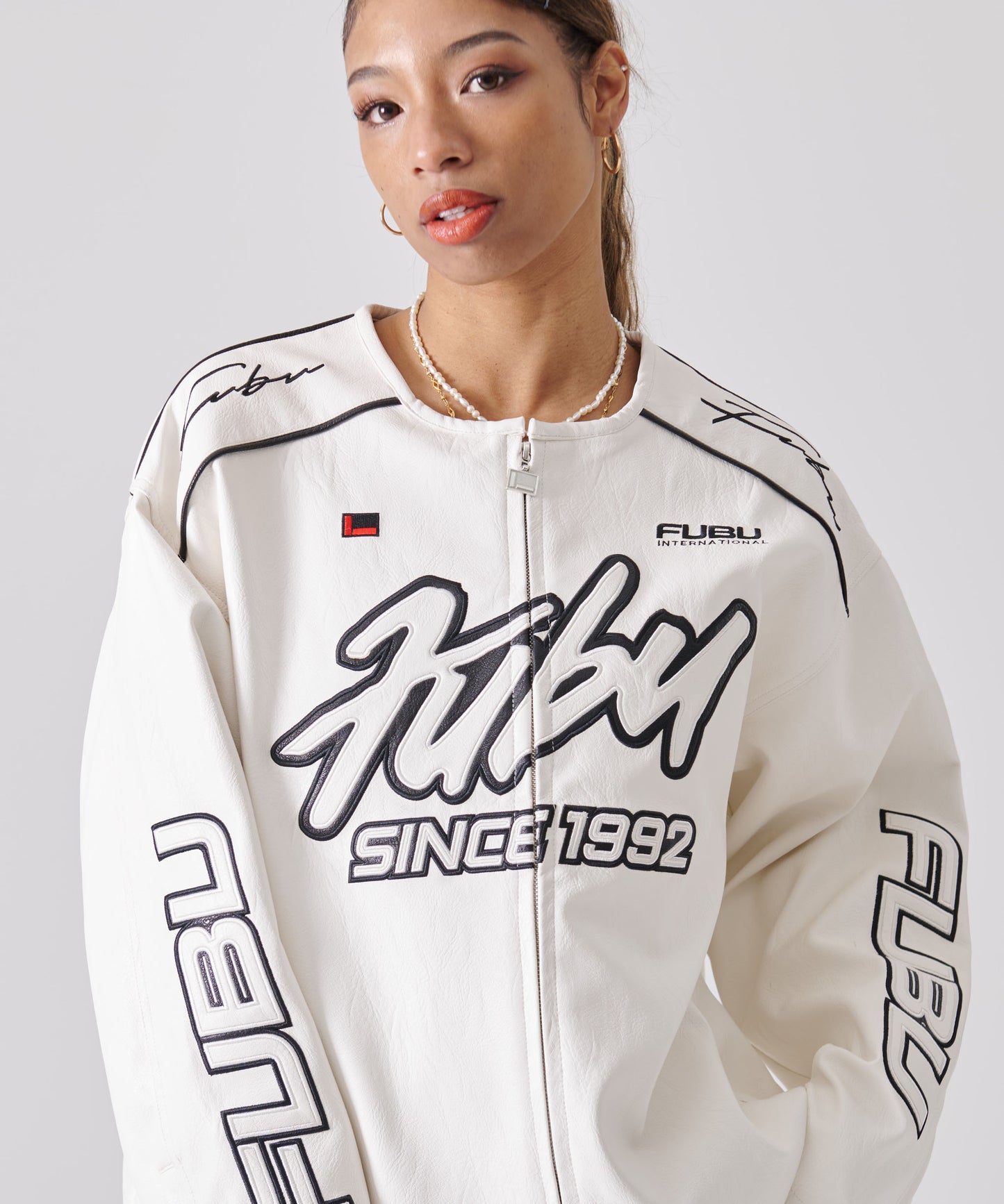 FAUX LEATHER RACING JACKET/エコレザーレーシングジャケット【FAM-51303】