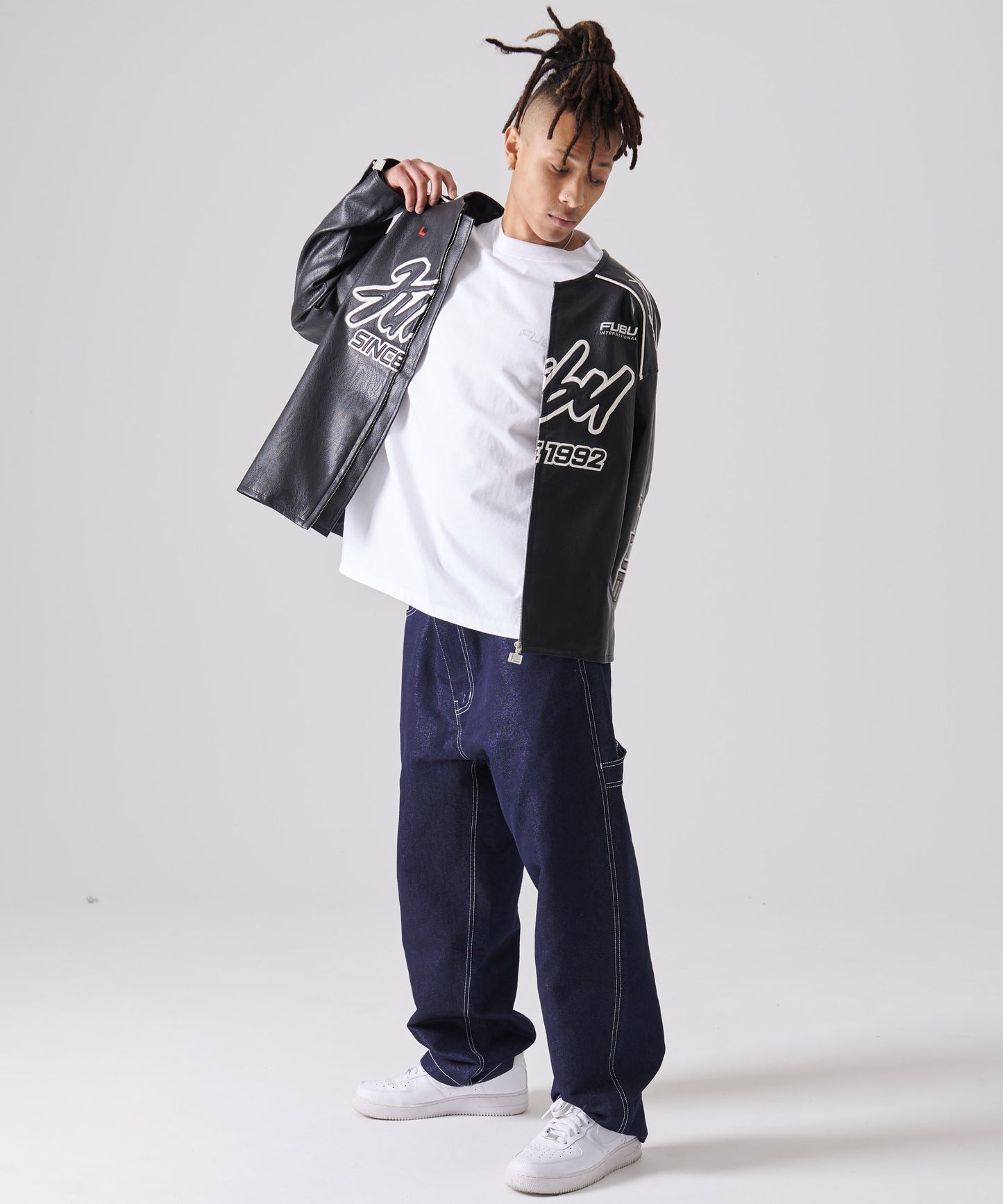 FAUX LEATHER RACING JACKET/エコレザーレーシングジャケット【FAM-51303】
