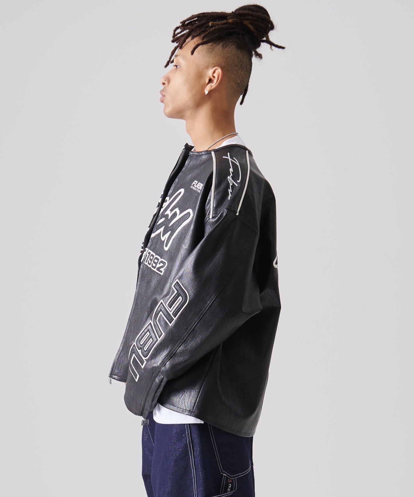 FAUX LEATHER RACING JACKET/エコレザーレーシングジャケット【FAM-51303】