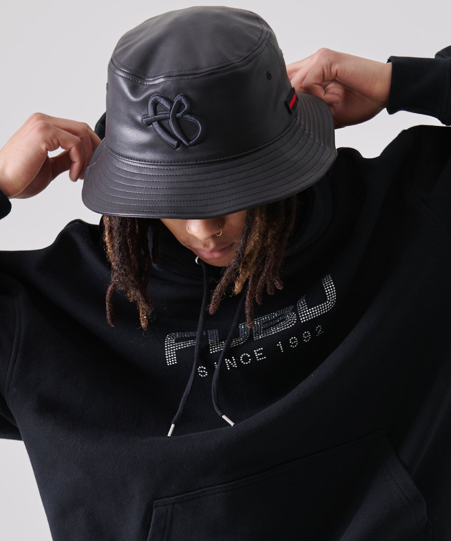 "FB" FAUX LEATHER BUCKET HAT/エコレザーバケットハット【FAM-51902】