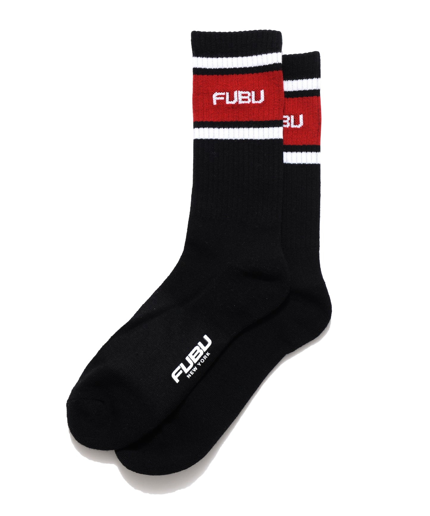 FUBU フブ クルーソックス ブランドロゴ ボーダー くつした クルー丈 メンズ 1P 25cm 26cm 27cm