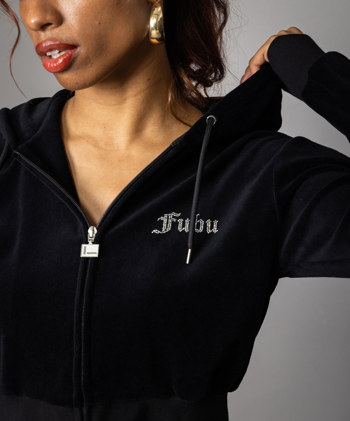 【NEW】RHINESTONE VELOR ZIP HOODIE/ラインストーンベロアジップフーディー【FAL-62740】