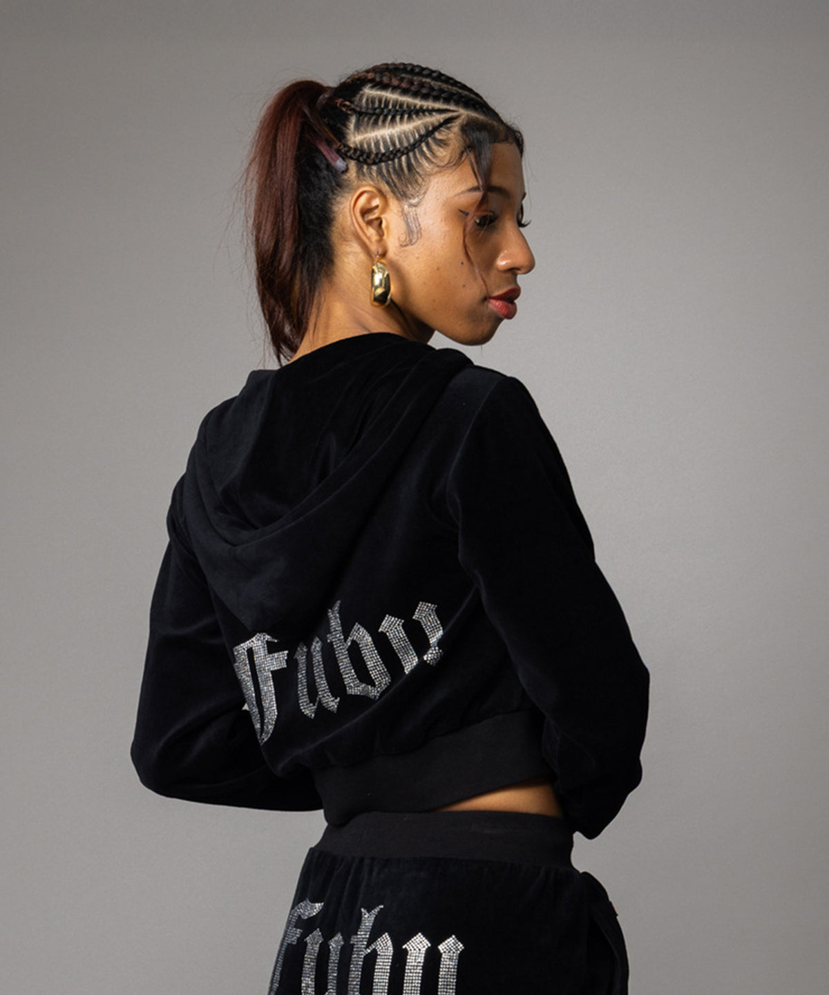 【NEW】RHINESTONE VELOR ZIP HOODIE/ラインストーンベロアジップフーディー【FAL-62740】