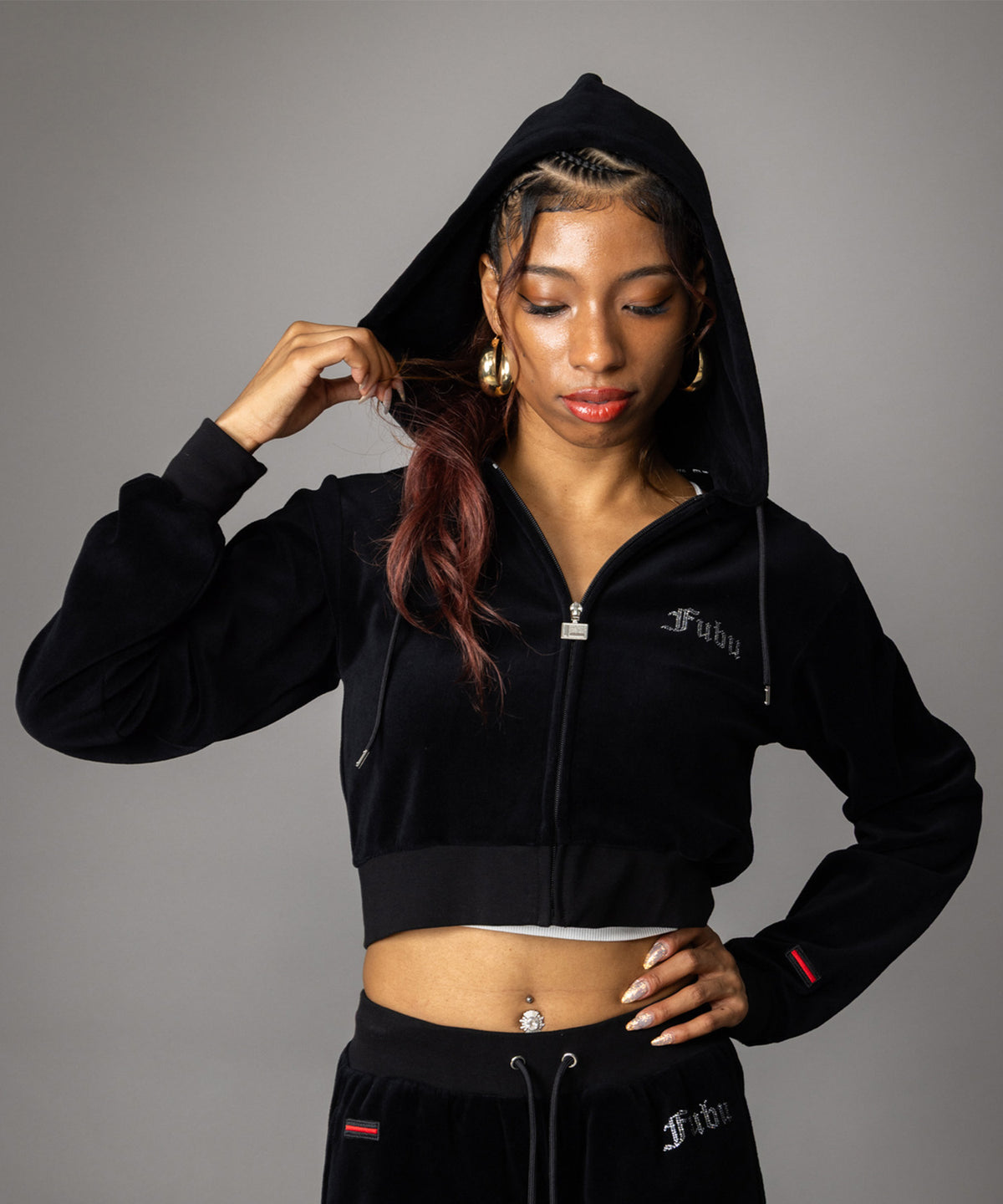 【NEW】RHINESTONE VELOR ZIP HOODIE/ラインストーンベロアジップフーディー【FAL-62740】