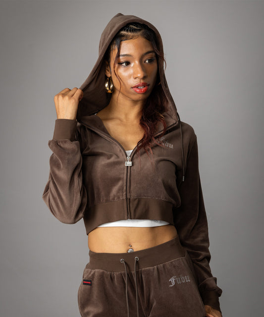【NEW】RHINESTONE VELOR ZIP HOODIE/ラインストーンベロアジップフーディー【FAL-62740】