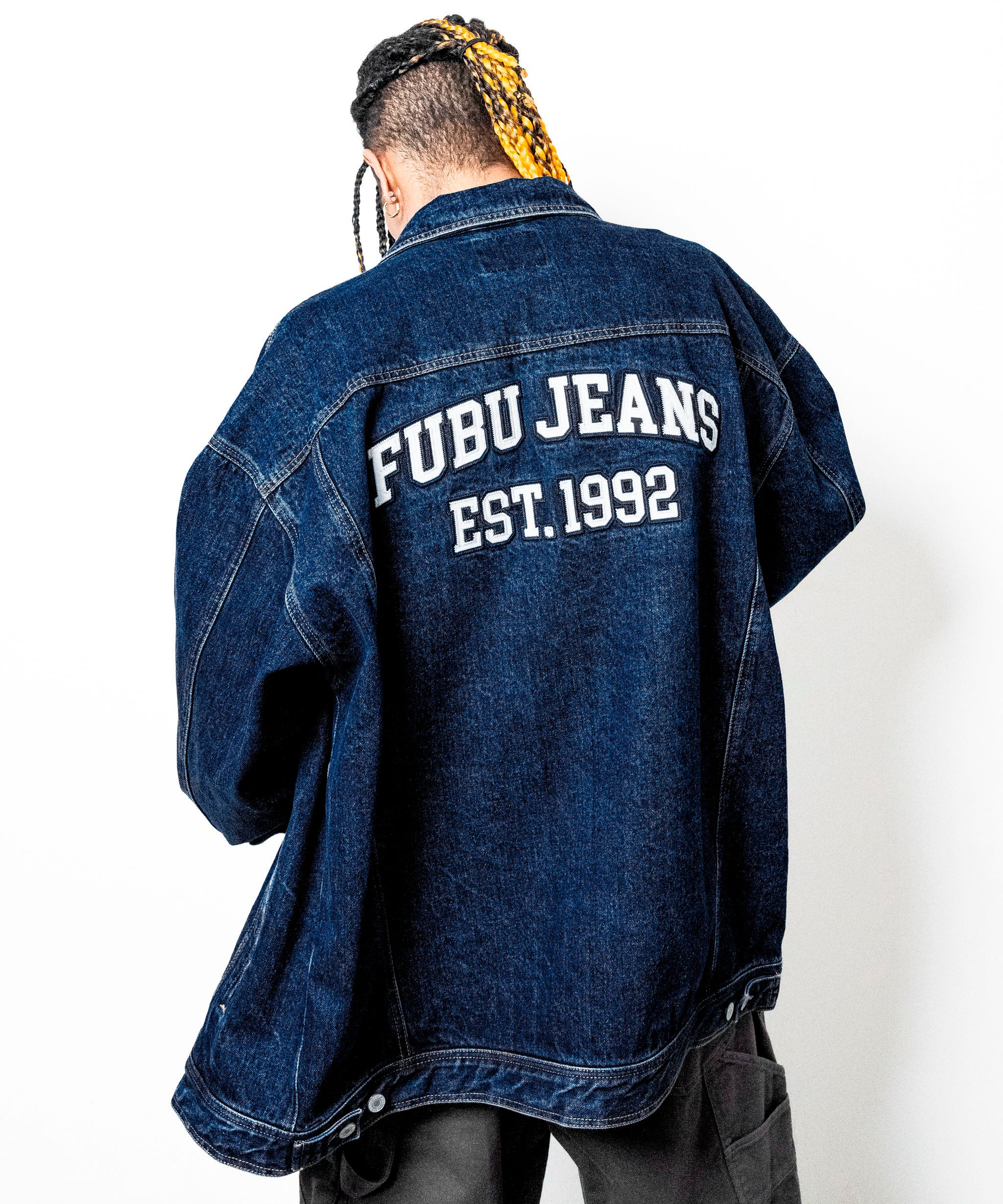 FUBU フブ ジャケット アウター デニム ロゴ ワッペン 刺繍 ウォッシュ