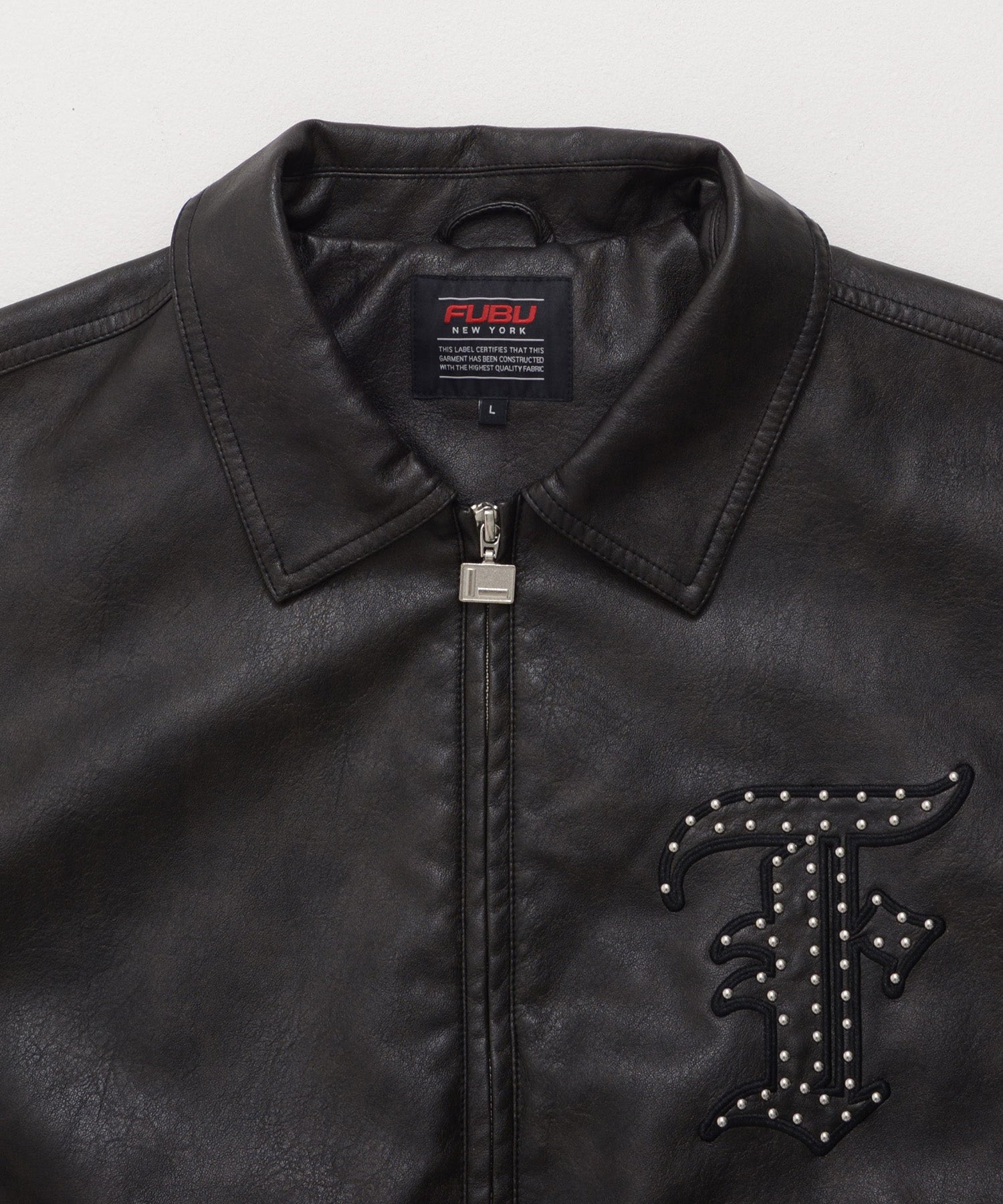 FUBU フブ スタンドパッチ レザー ジャケット。FUBUはアメリカの代表的