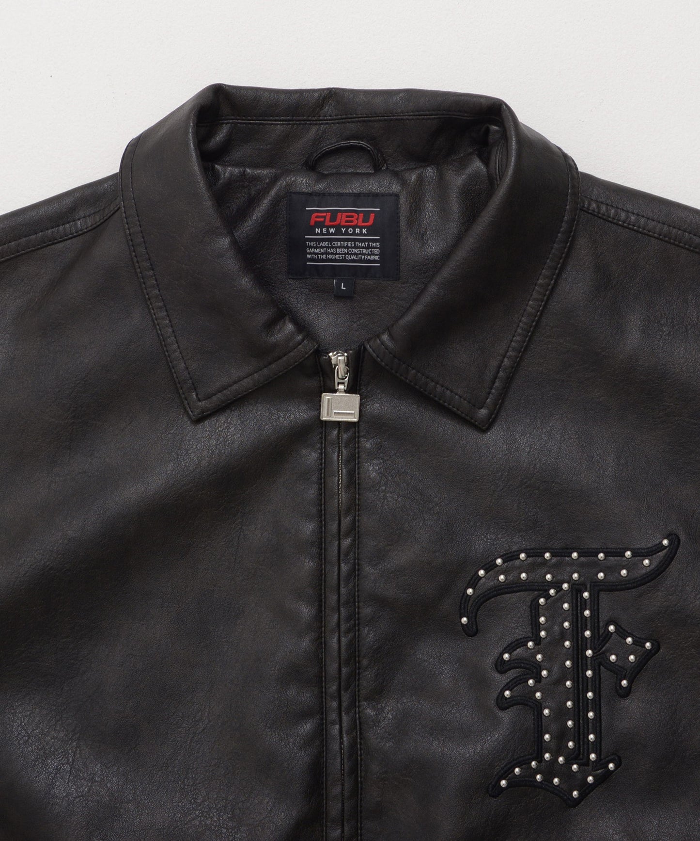 FAUX LEATHER STUDS PATCH JACKET/フェイクレザー スタンドパッチ ジャケット【FAM-52302】