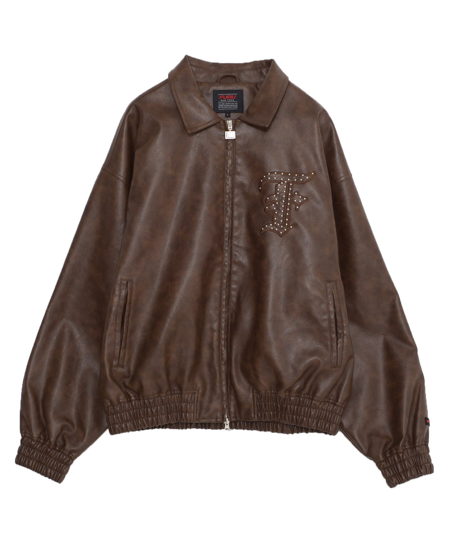 FAUX LEATHER STUDS PATCH JACKET/フェイクレザー スタンドパッチ ジャケット【FAM-52302】