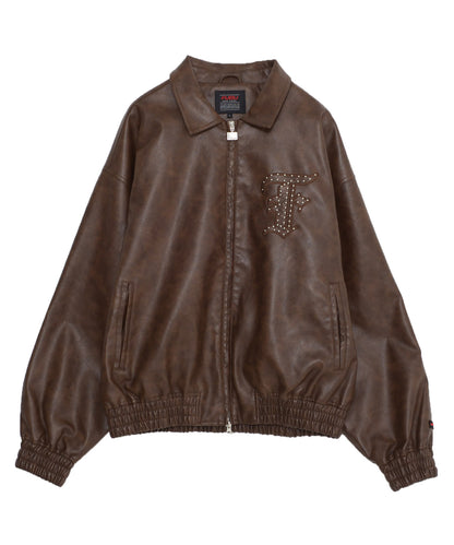 FAUX LEATHER STUDS PATCH JACKET/フェイクレザー スタンドパッチ ジャケット【FAM-52302】