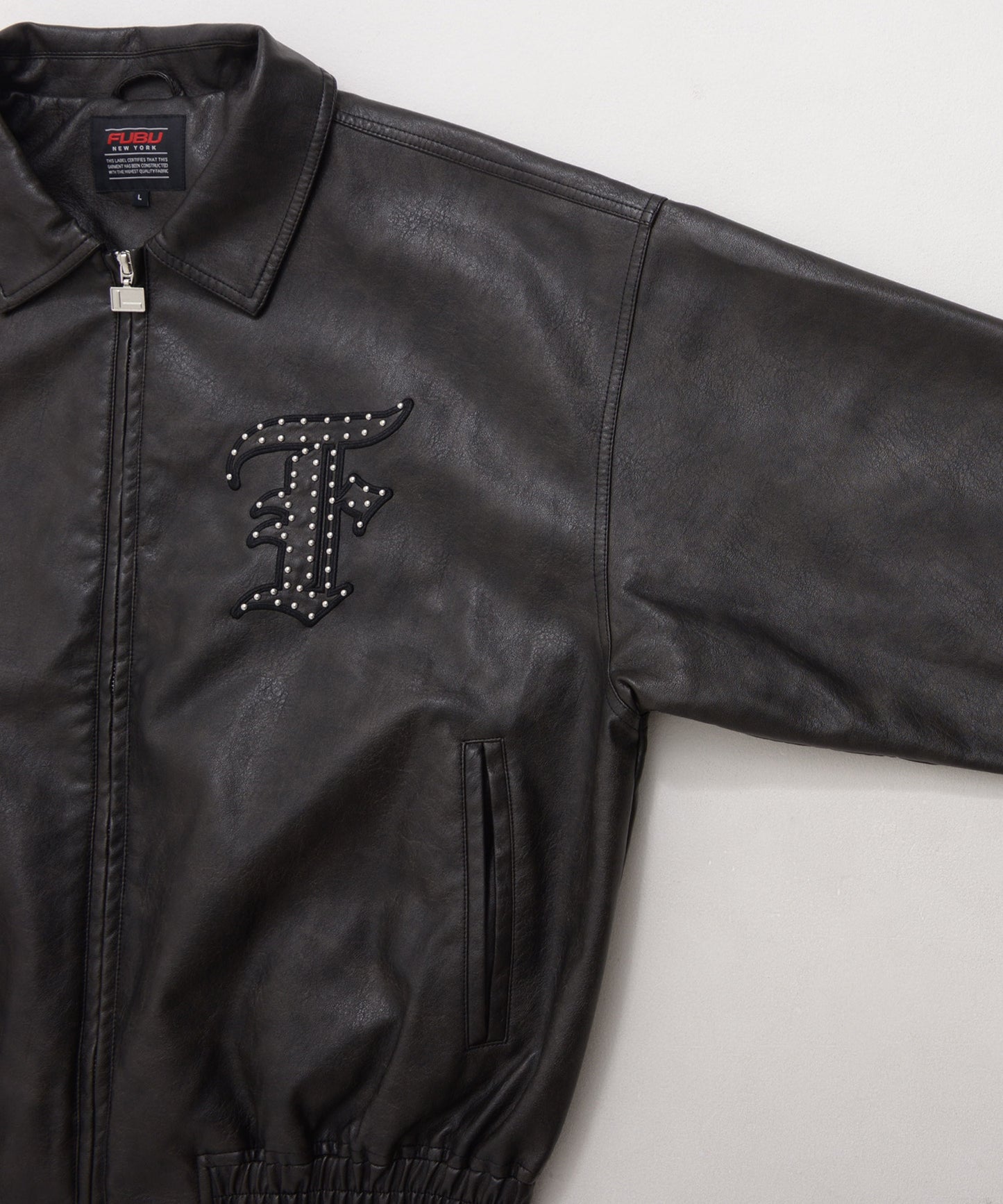 FAUX LEATHER STUDS PATCH JACKET/フェイクレザー スタンドパッチ ジャケット【FAM-52302】