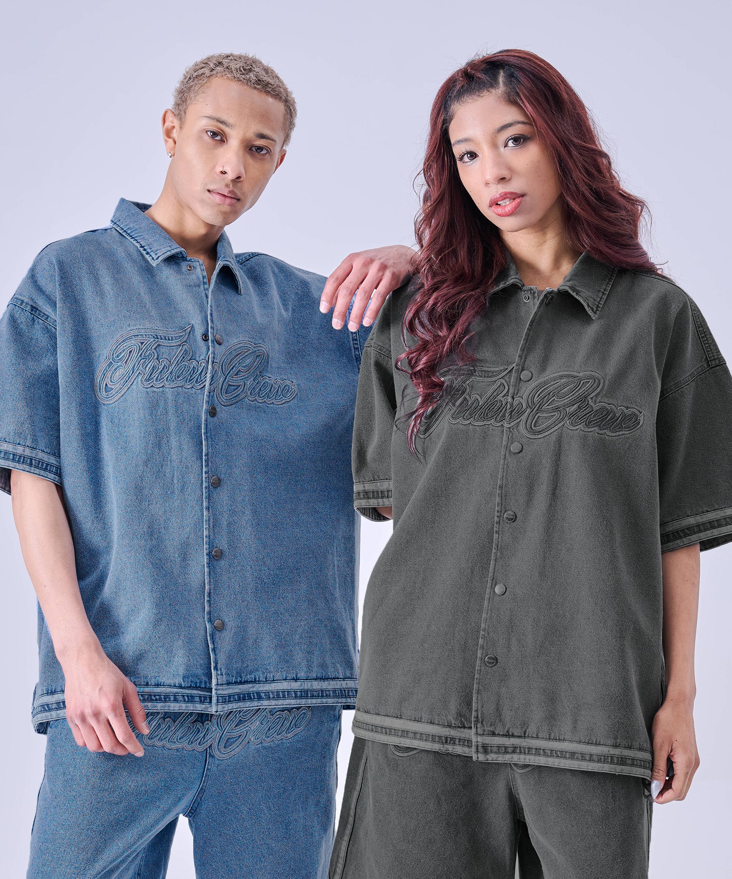 FUBU フブ デニムウォームアップシャツ。FUBUはアメリカの代表的な