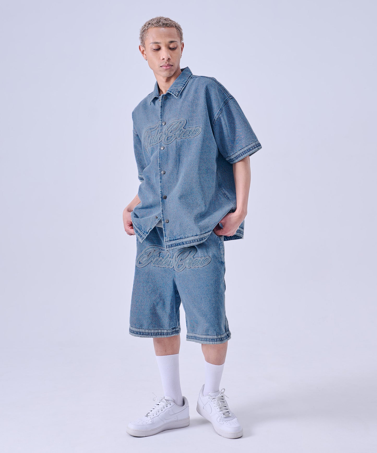 【NEW】DENIM WARM UP SHORTS/デニムバギーショーツ【FAM-61506】