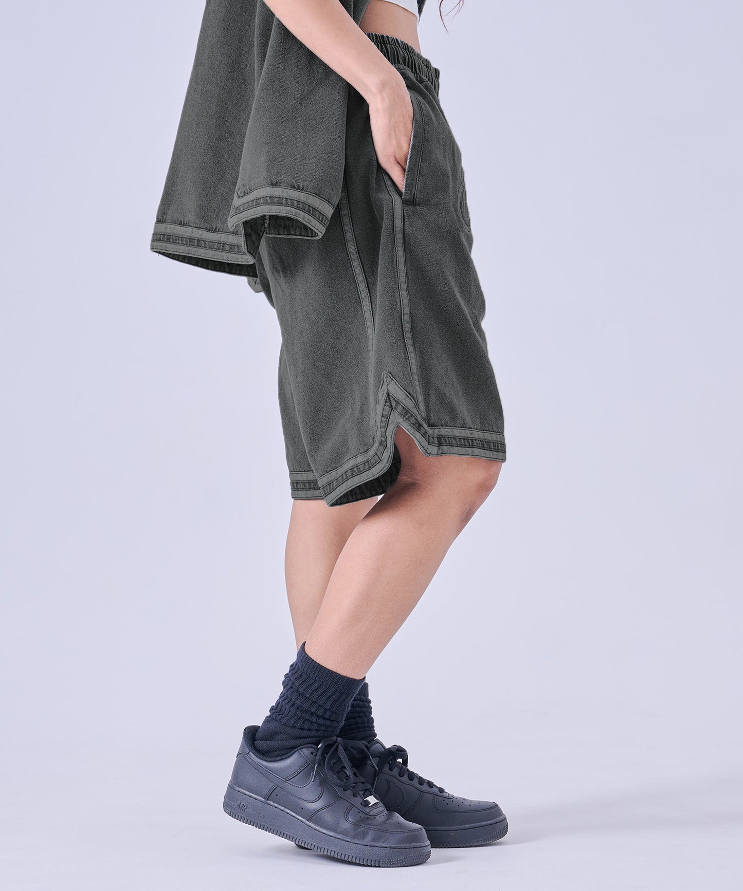 【NEW】DENIM WARM UP SHORTS/デニムバギーショーツ【FAM-61506】