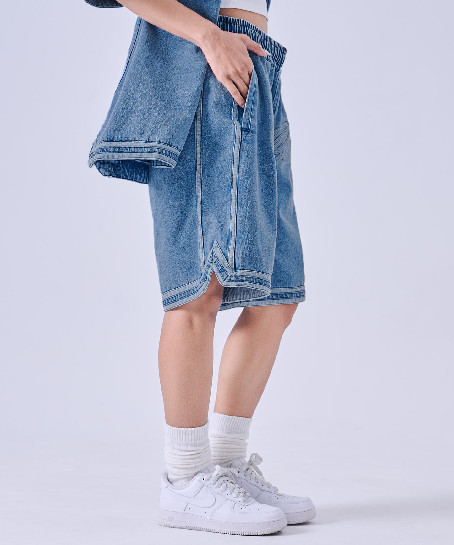 【NEW】DENIM WARM UP SHORTS/デニムバギーショーツ【FAM-61506】