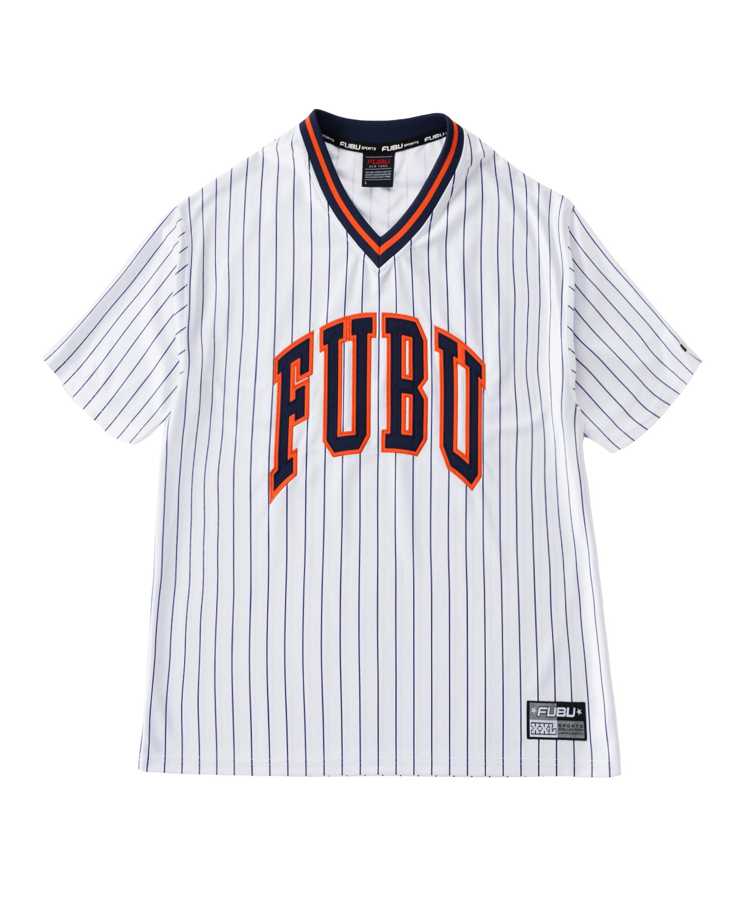 FUBU フブ パッチVネックTシャツ。FUBUはアメリカの代表的なHIPHOP