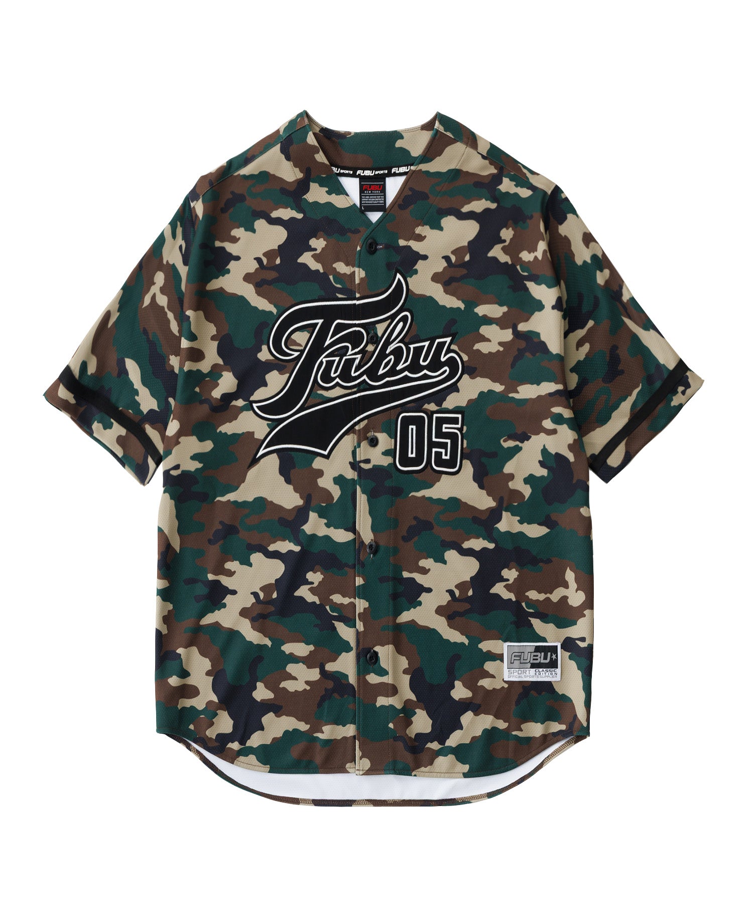 FUBU フブ パッチ付きベースボールシャツ。FUBUはアメリカの代表的な