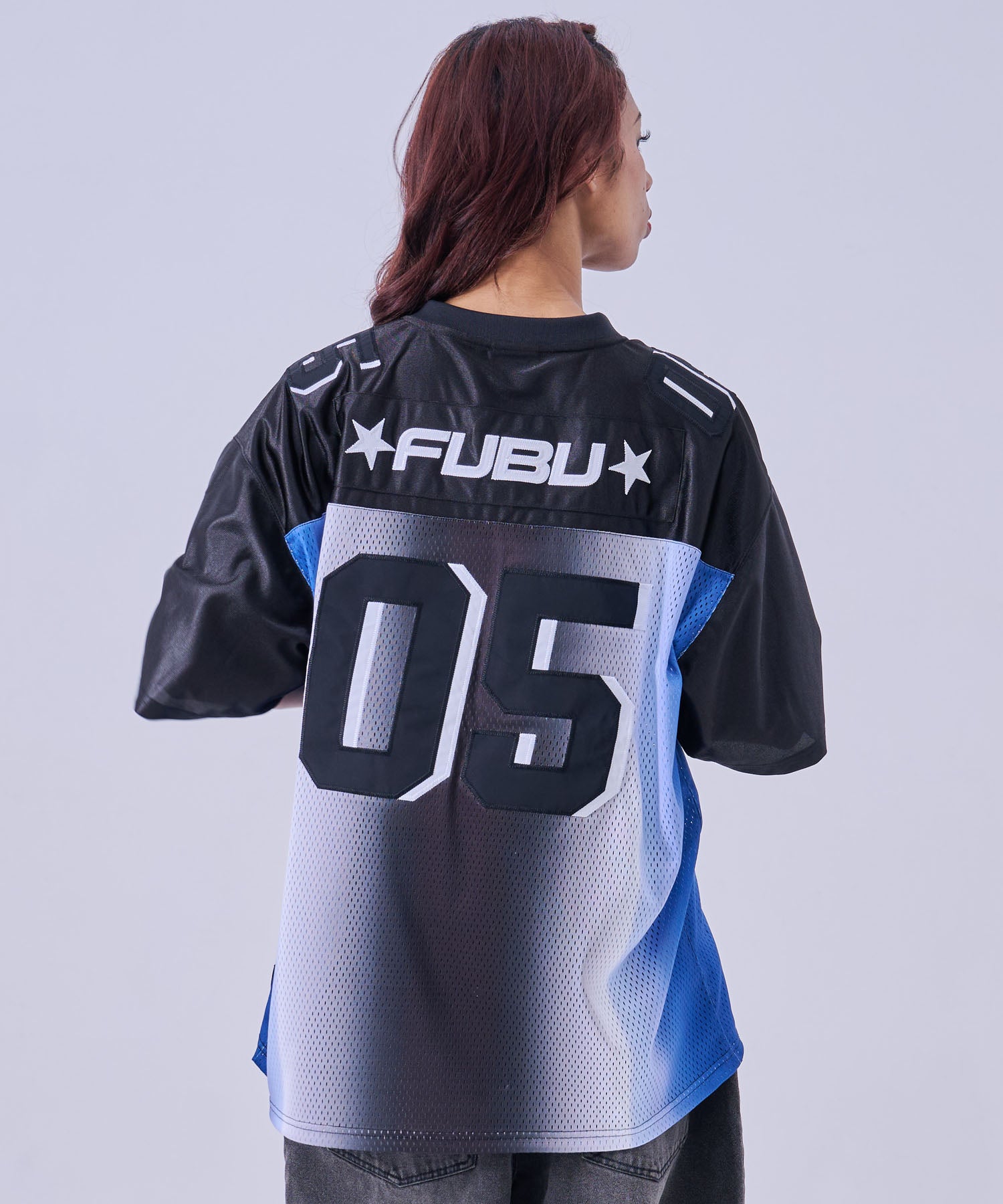 FUBU ゲームシャツ3Xサイズ 黒/水色 FUBU フブ OGグラデーションゲームシャツ。FUBUはアメリカの代表的な