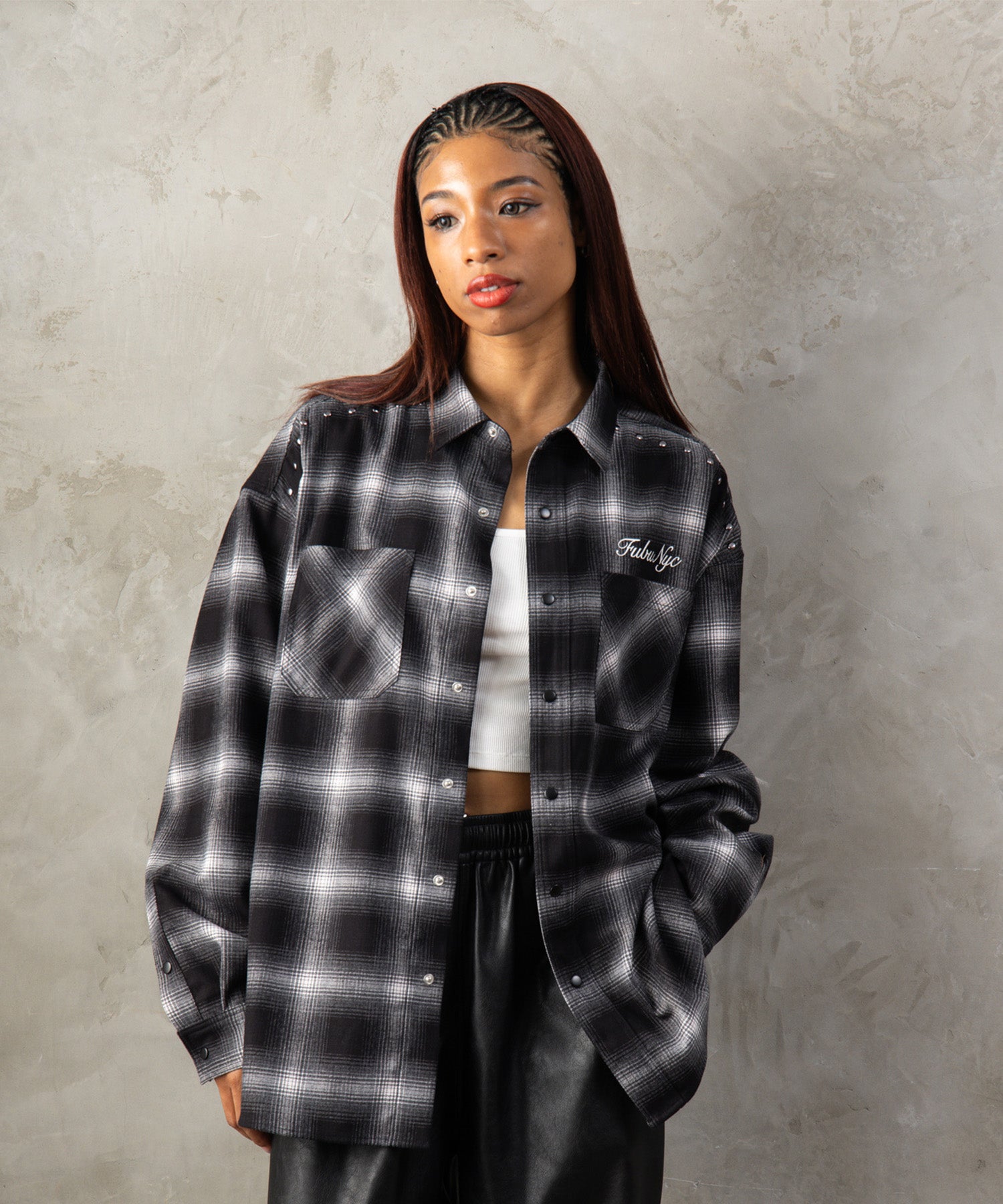 STUDS CHECK SHIRTS/スタッズチェックシャツ【FAM-62100】｜FUBU(フブ