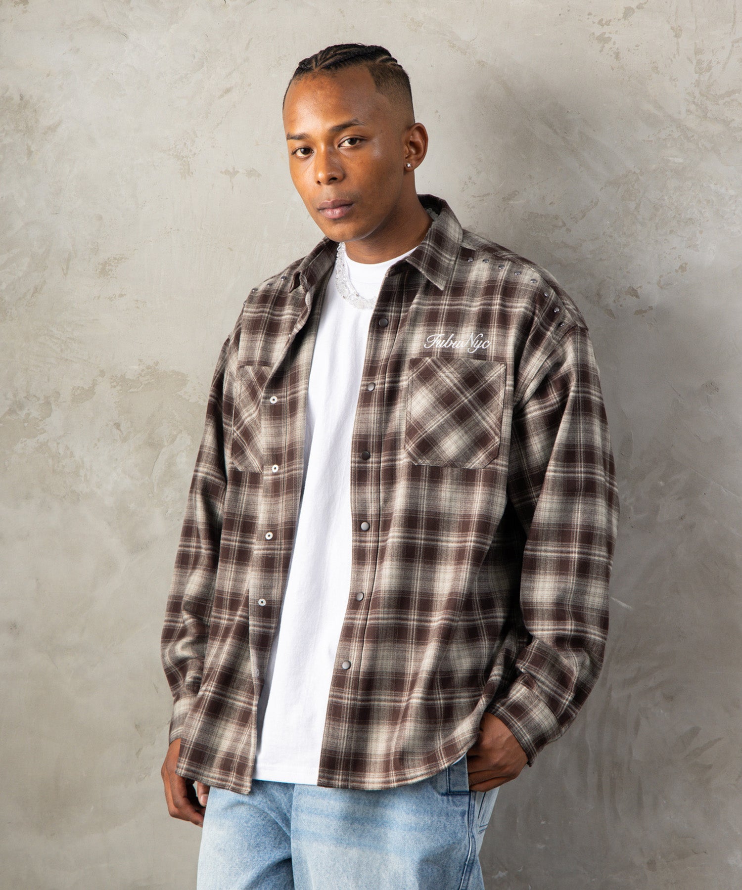 STUDS CHECK SHIRTS/スタッズチェックシャツ【FAM-62100】｜FUBU(フブ