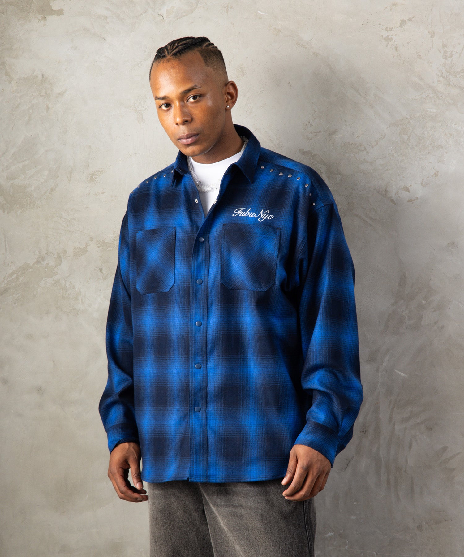STUDS CHECK SHIRTS/スタッズチェックシャツ【FAM-62100】｜FUBU(フブ