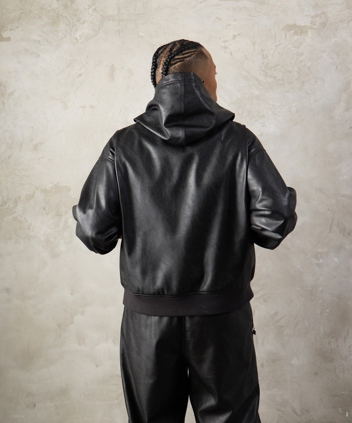 【NEW】FAUX LEATHER ZIP HOODIE/フェイクレザージップフーディー【FAM-62300】