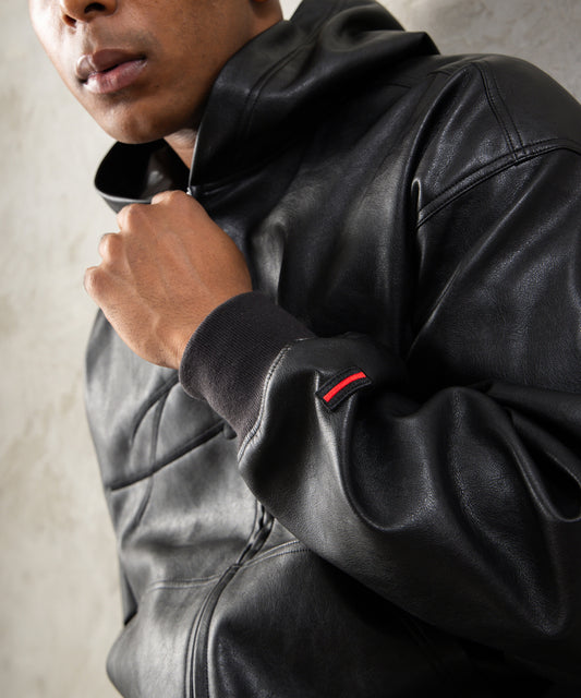 【NEW】FAUX LEATHER ZIP HOODIE/フェイクレザージップフーディー【FAM-62300】