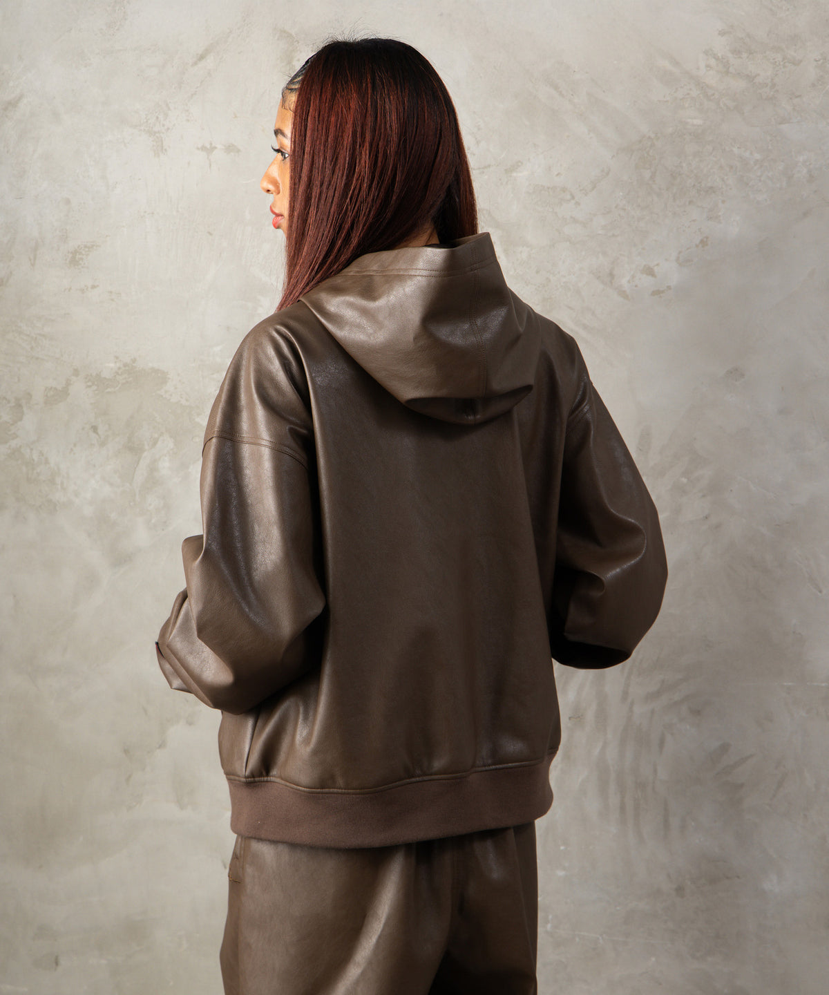 【NEW】FAUX LEATHER ZIP HOODIE/フェイクレザージップフーディー【FAM-62300】