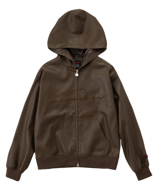 【NEW】FAUX LEATHER ZIP HOODIE/フェイクレザージップフーディー【FAM-62300】
