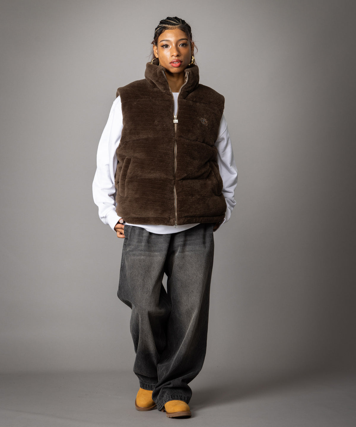 【NEW】FAUX FUR PUFFER VEST/フェイクファーパファーベスト【FAM-62306】