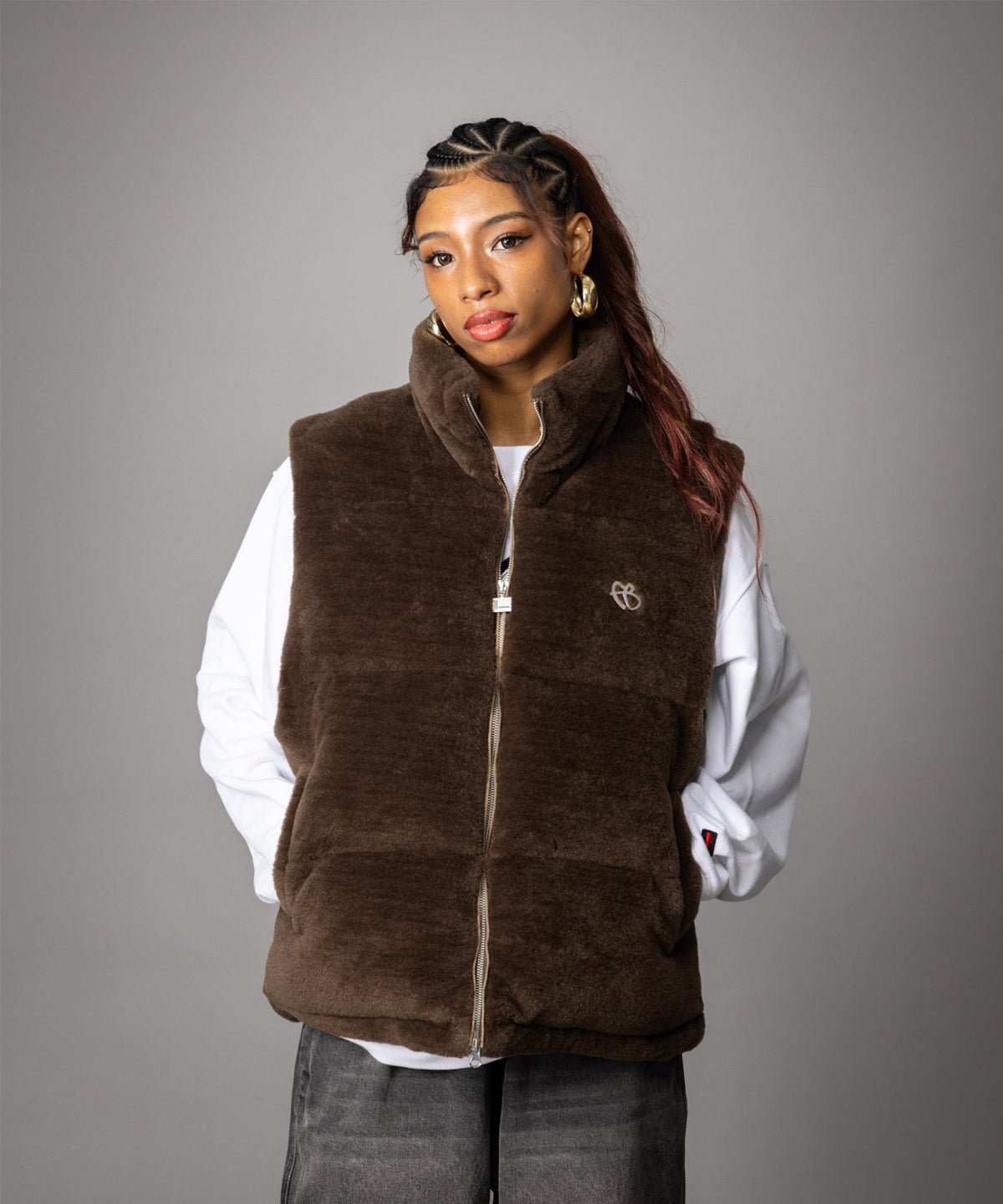 【NEW】FAUX FUR PUFFER VEST/フェイクファーパファーベスト【FAM-62306】