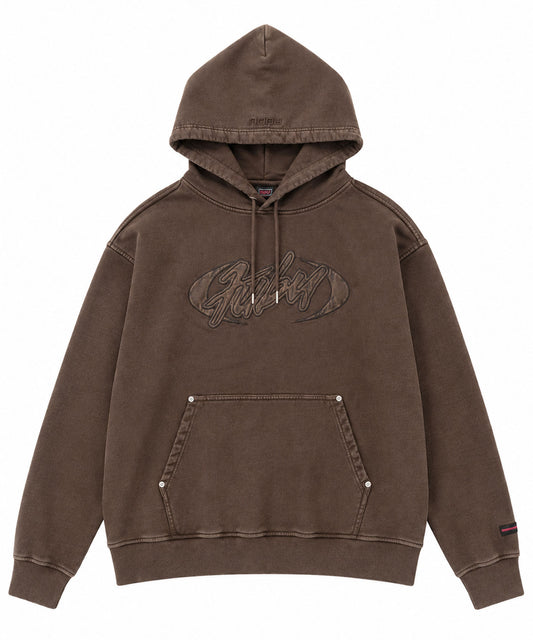 【NEW】FAUX LEATHER PATCH HOODIE/フェイクレザーパッチフーディー【FAM-62704】