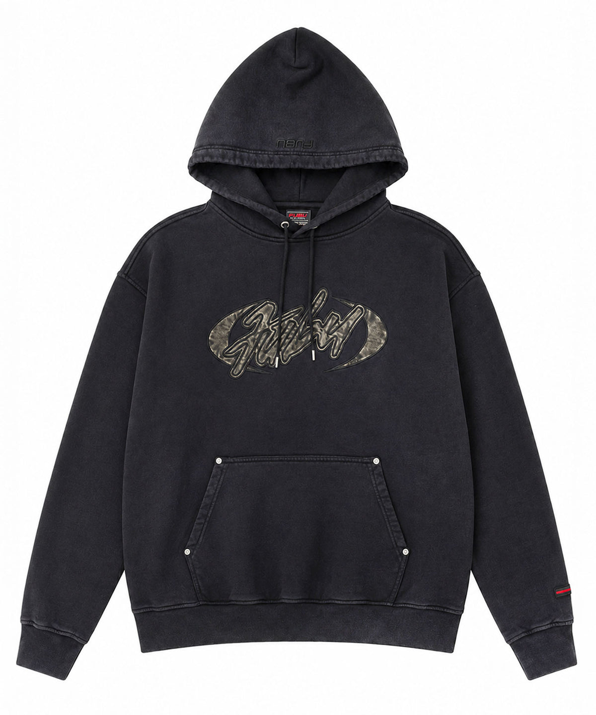【NEW】FAUX LEATHER PATCH HOODIE/フェイクレザーパッチフーディー【FAM-62704】