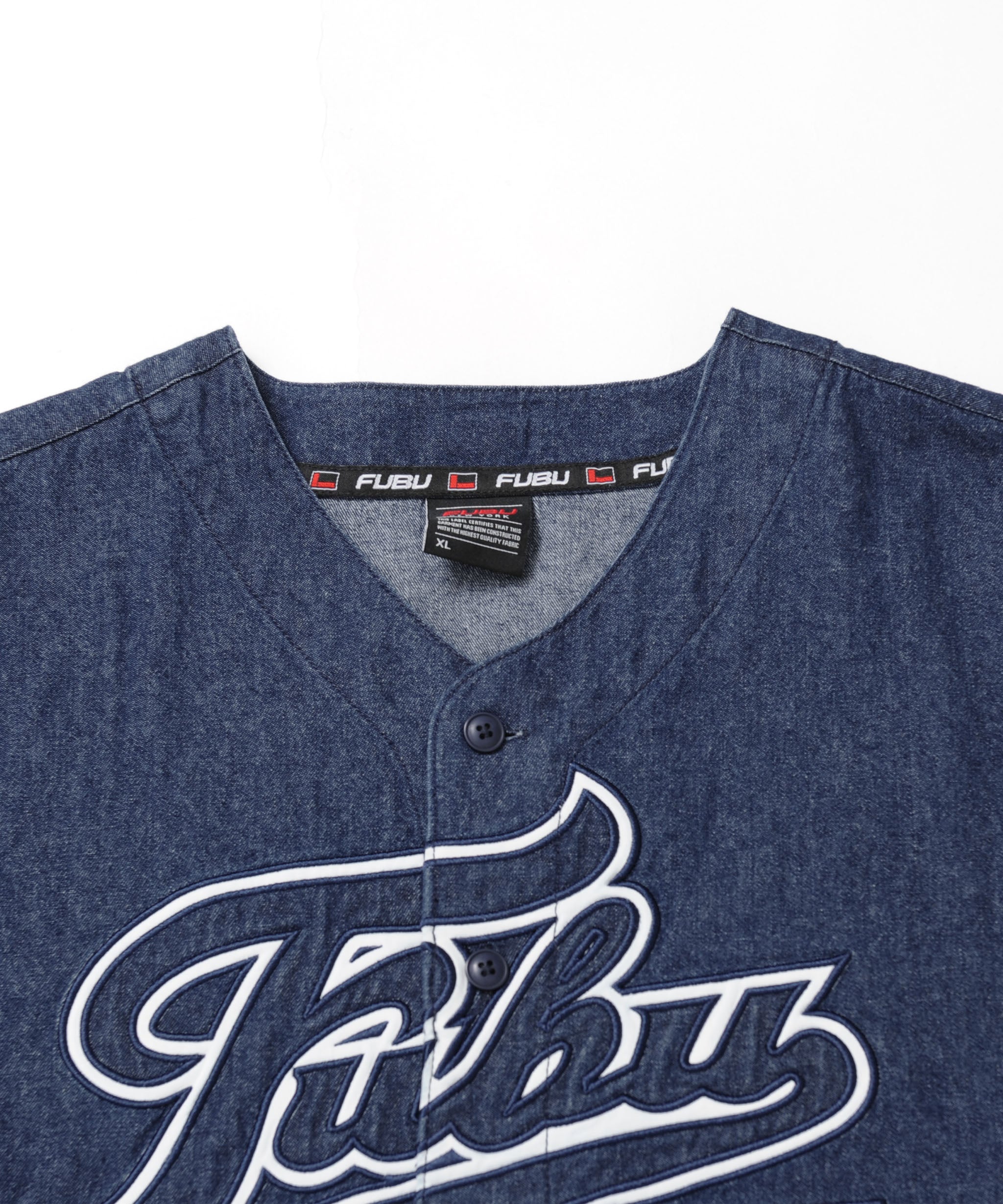 FUBU フブ トップス デニム ベースボール シャツ ロゴ 刺繍 半袖シャツ