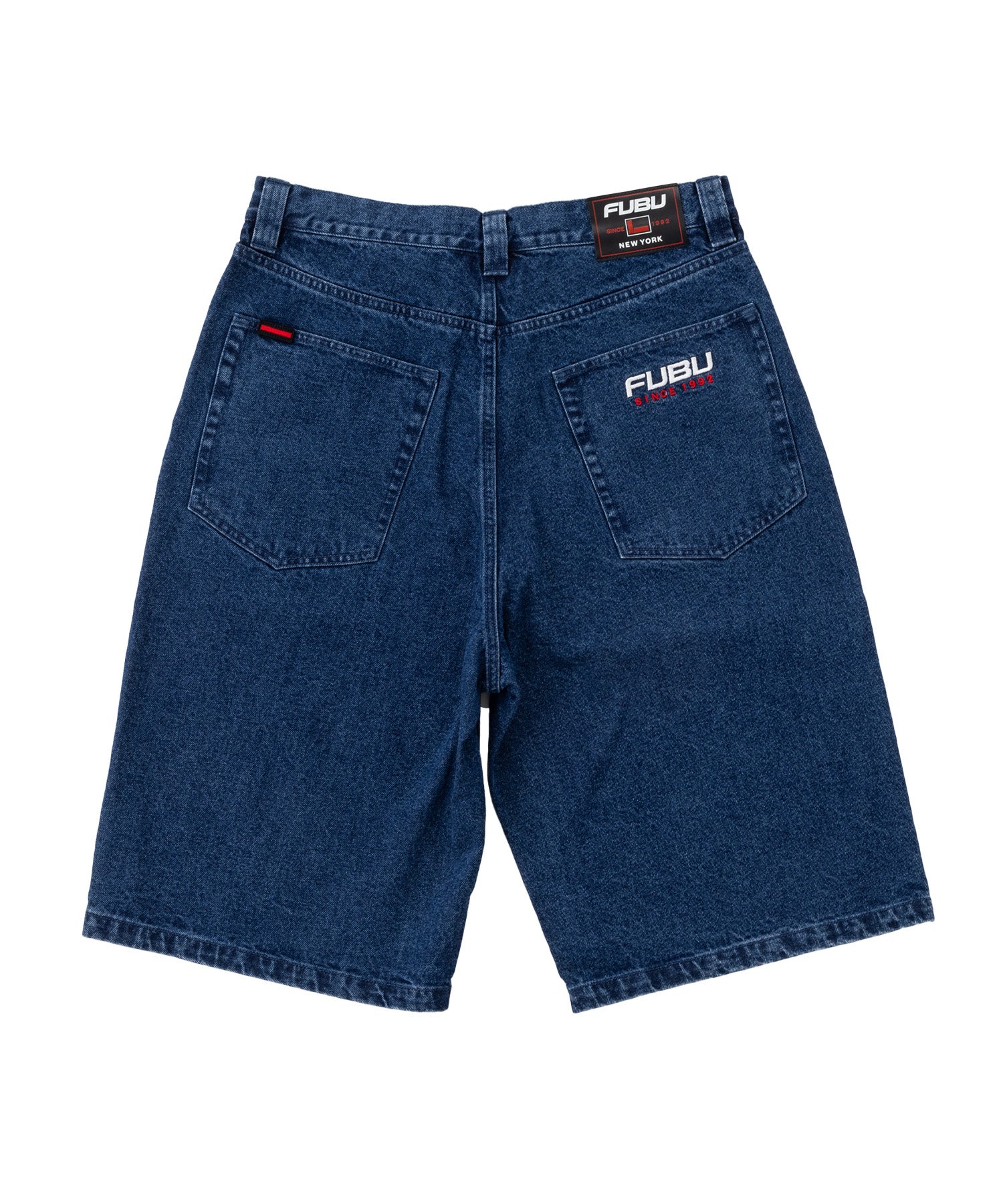 FUBU フブ 刺繍ロゴ デニムショートパンツ。FUBUはアメリカの代表的な