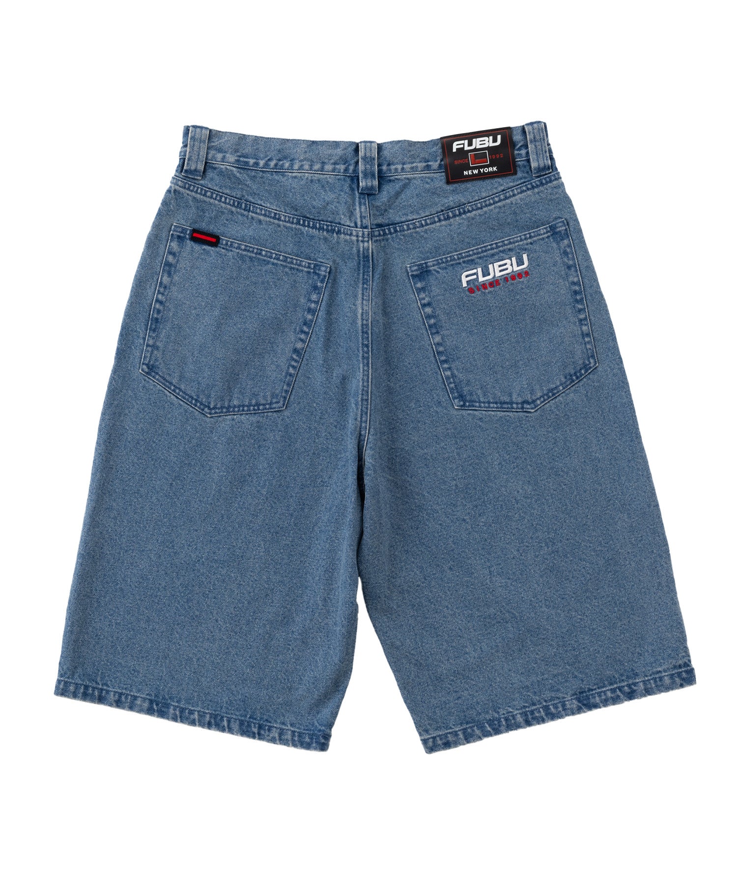 FUBU フブ 刺繍ロゴ デニムショートパンツ。FUBUはアメリカの代表的な